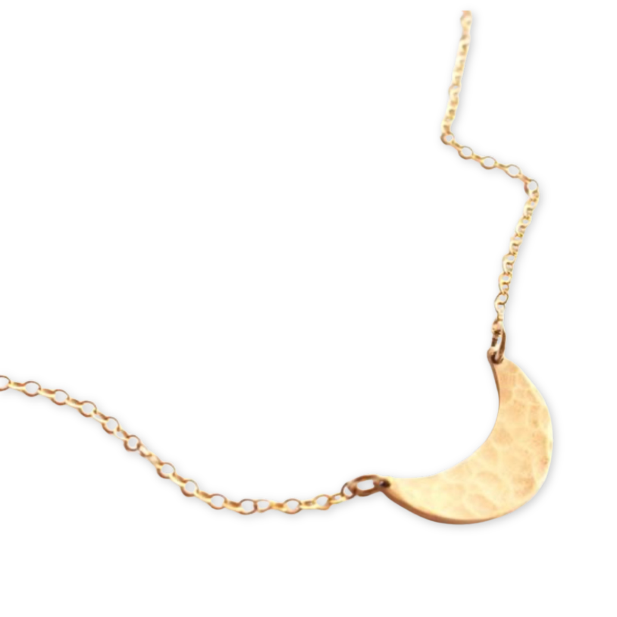 simple necklace with a hammered crescent shaped pendant
