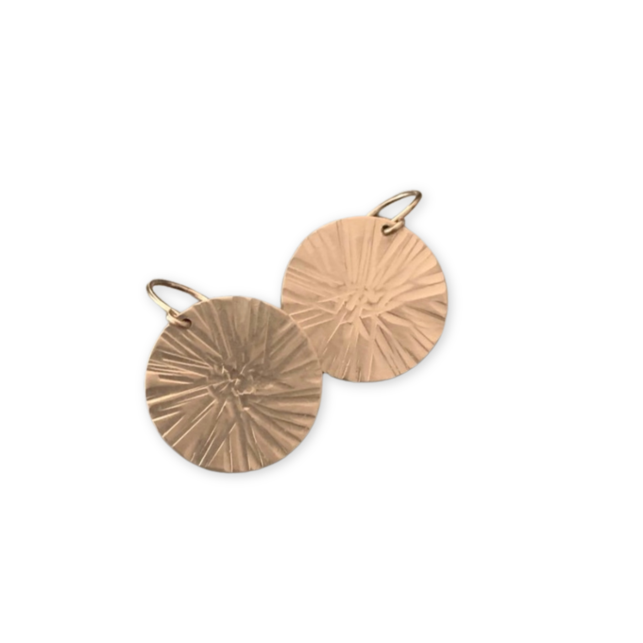hammered small round disc earrings with line designs 