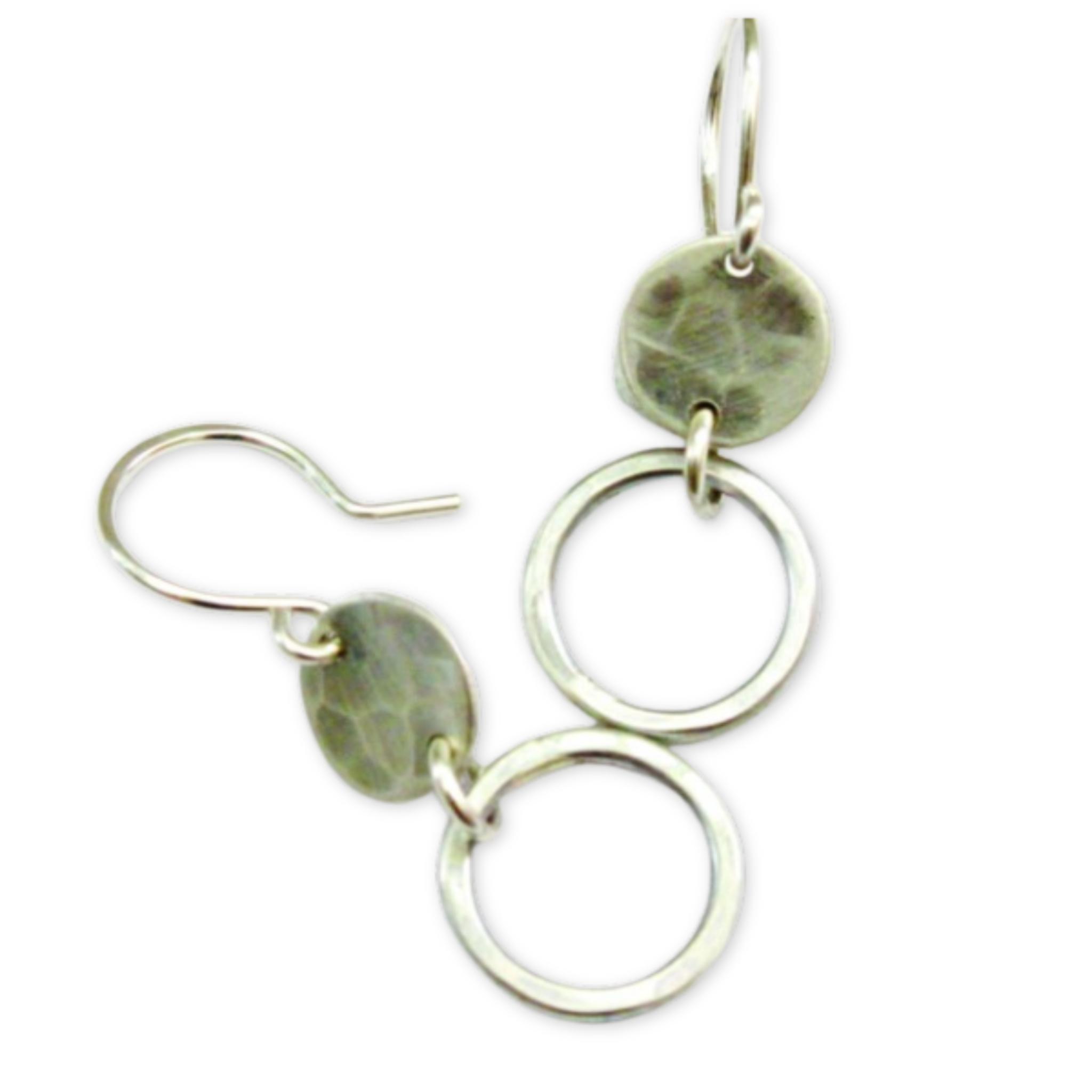 hammered disc and hoop dangling earrings