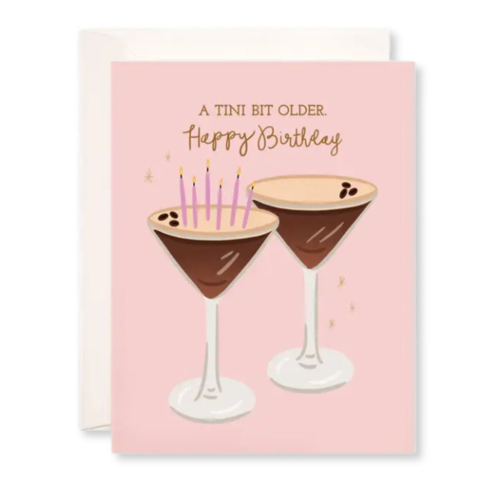 Birthday card with two cocktail glasses and candles on a pink background