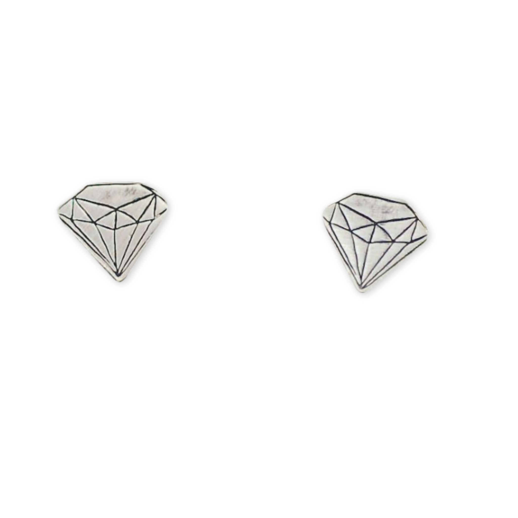 stamped stud earrings in the shape of a diamond