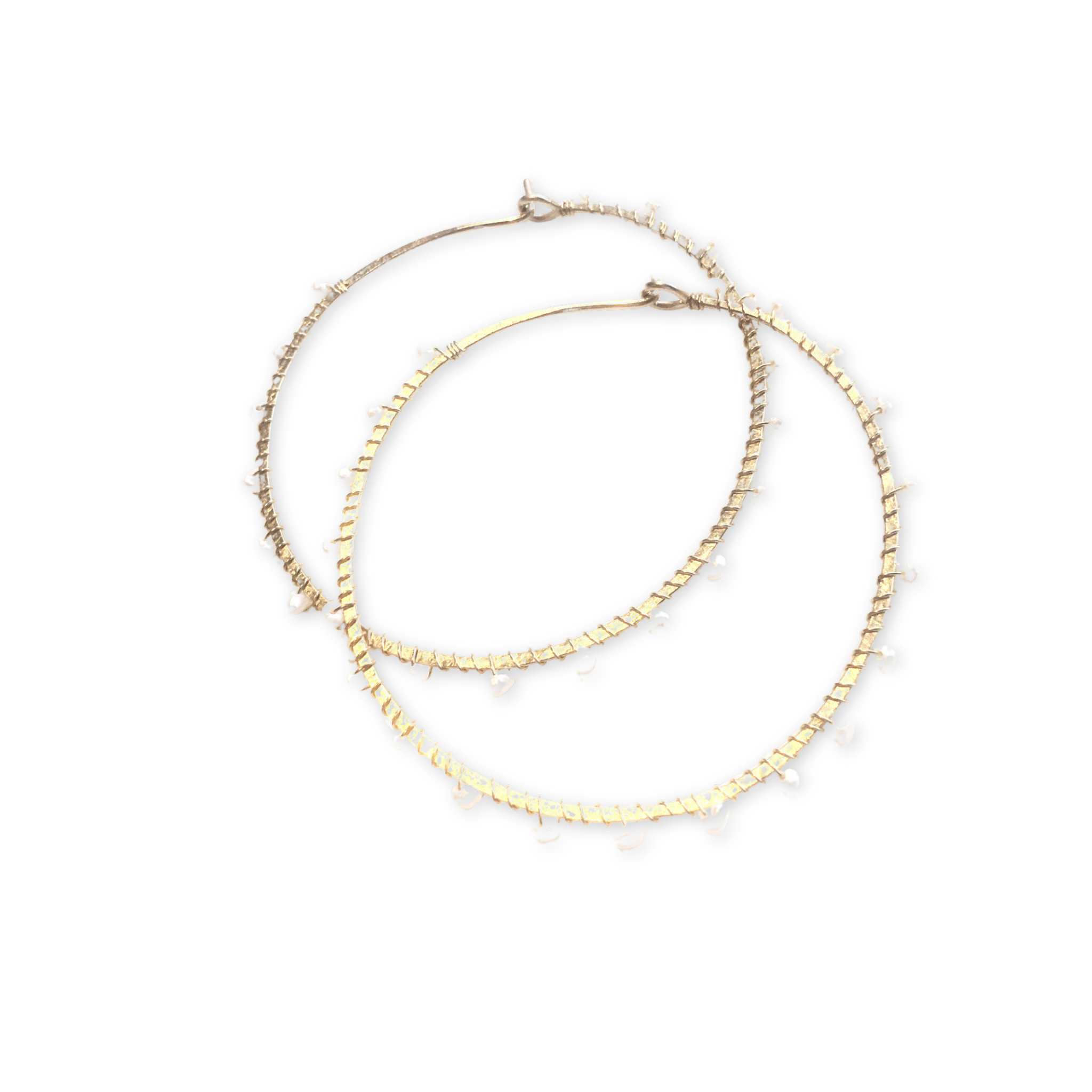 wire wrapped hoop earrings with small pearls