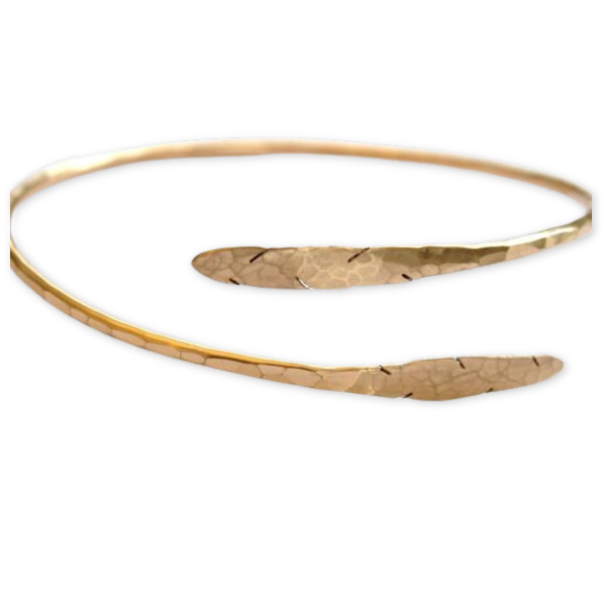 gold wrap bangle with feather shaped tips