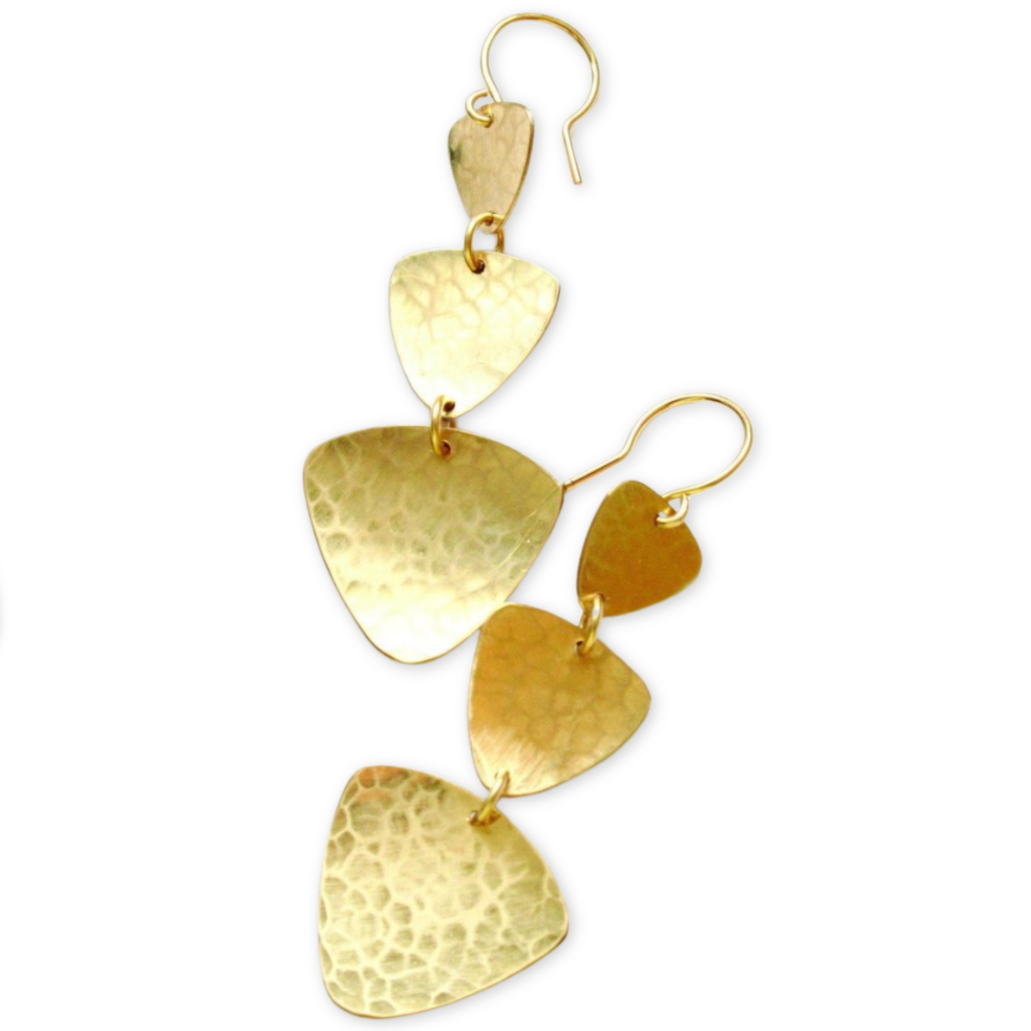 dangling earrings with three cascading rounded triangle pendants