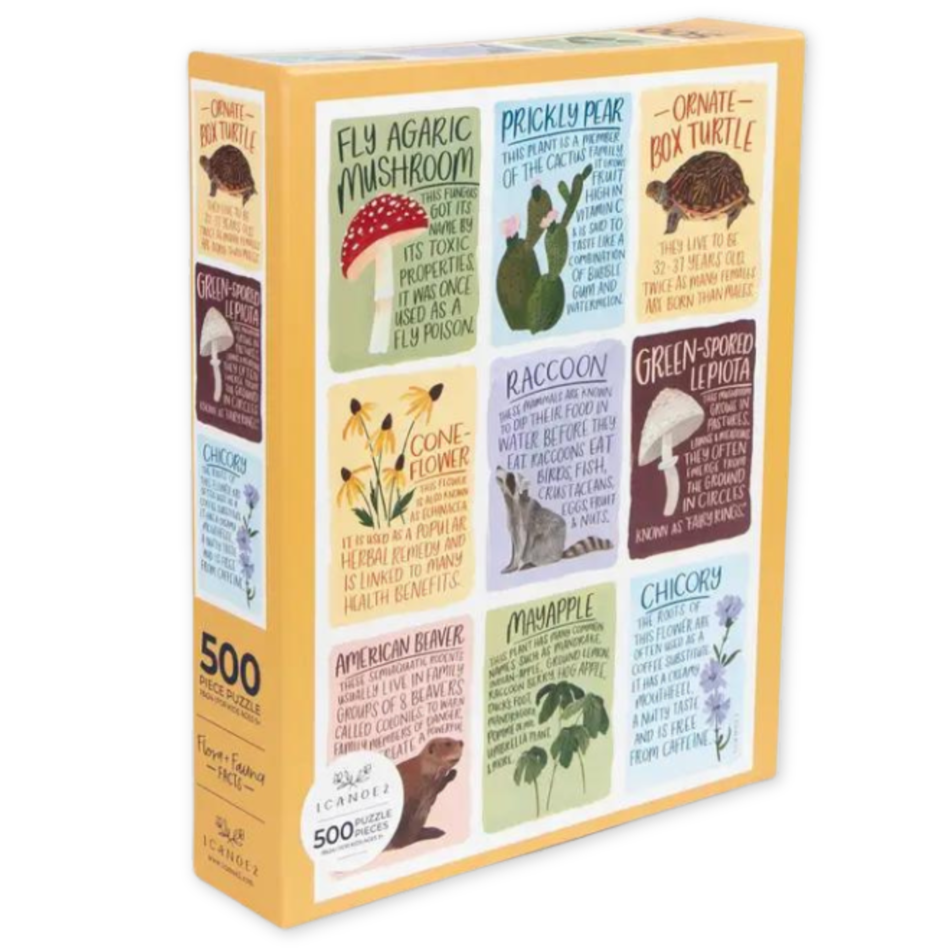 five hundred piece puzzle featuring facts and drawings of plants and animals
