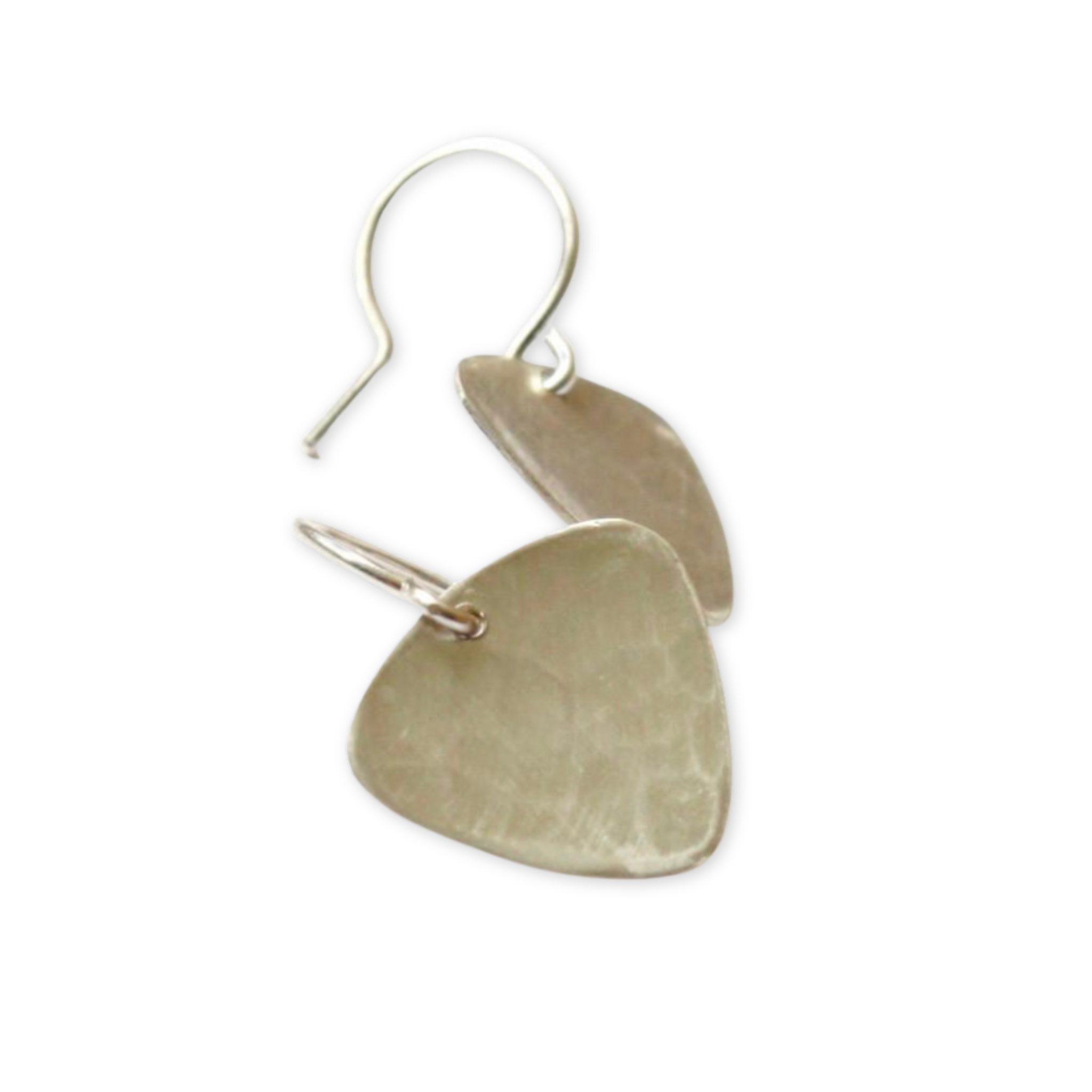 earrings with textured rounded triangle shaped pendants