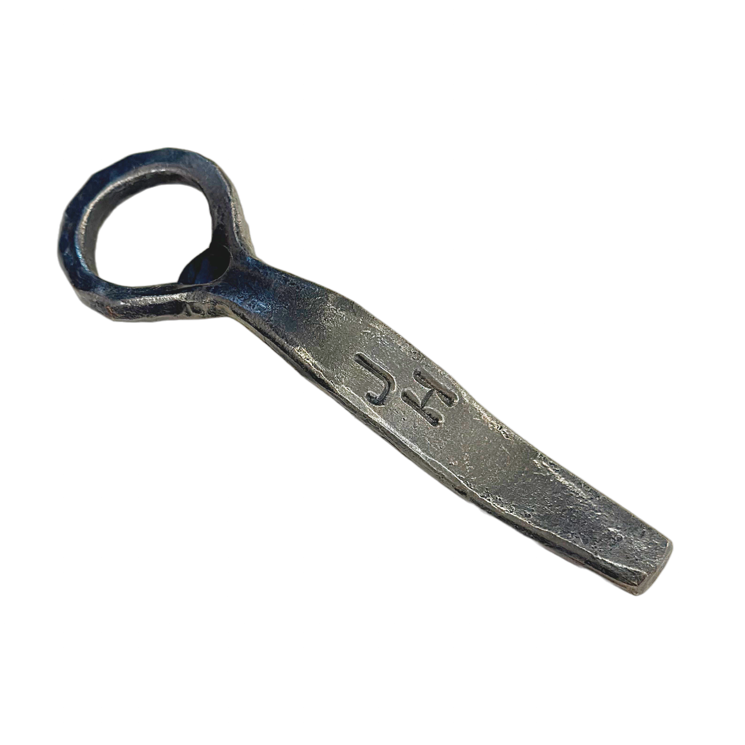 forged steel bottle opener with jh engraving