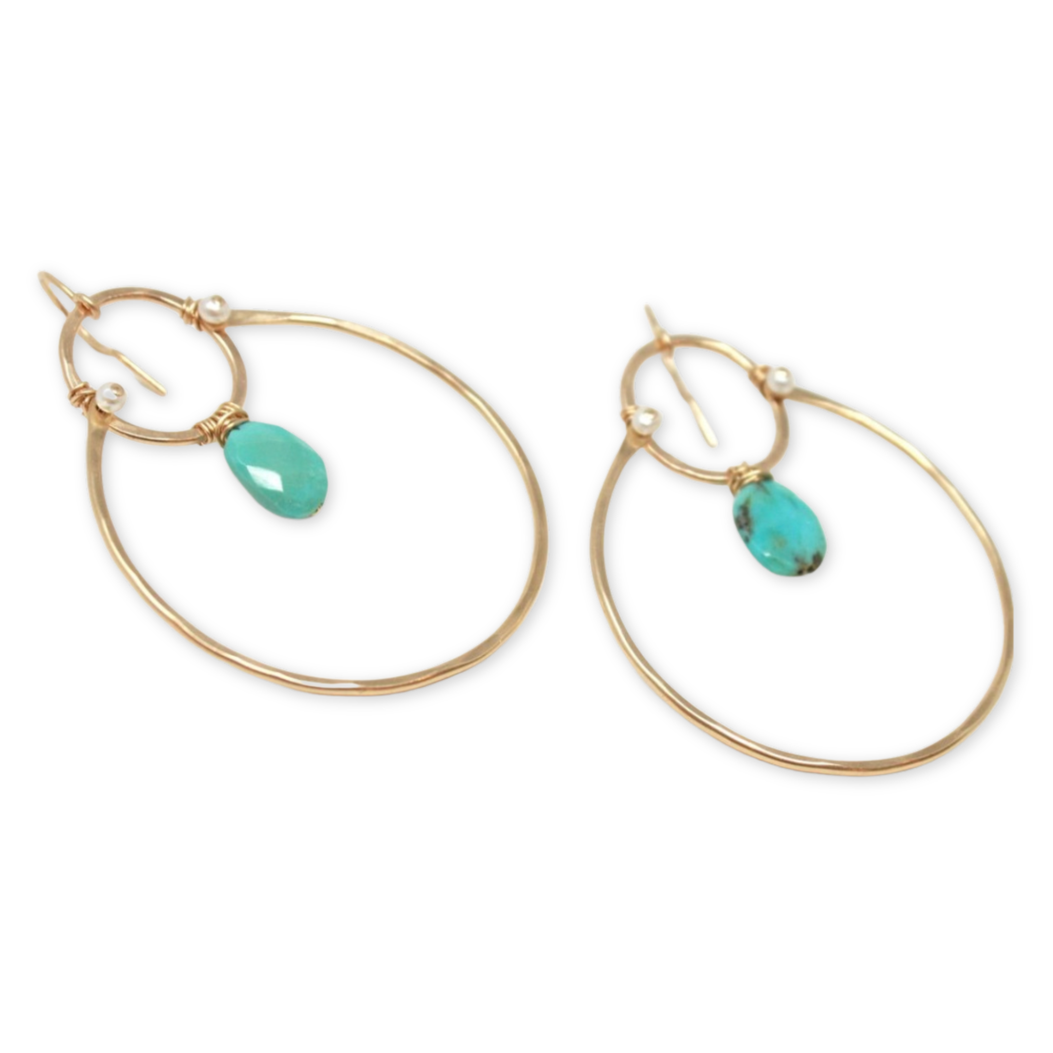 oval earrings with fresh water pearls and sleeping beauty turquoise stones