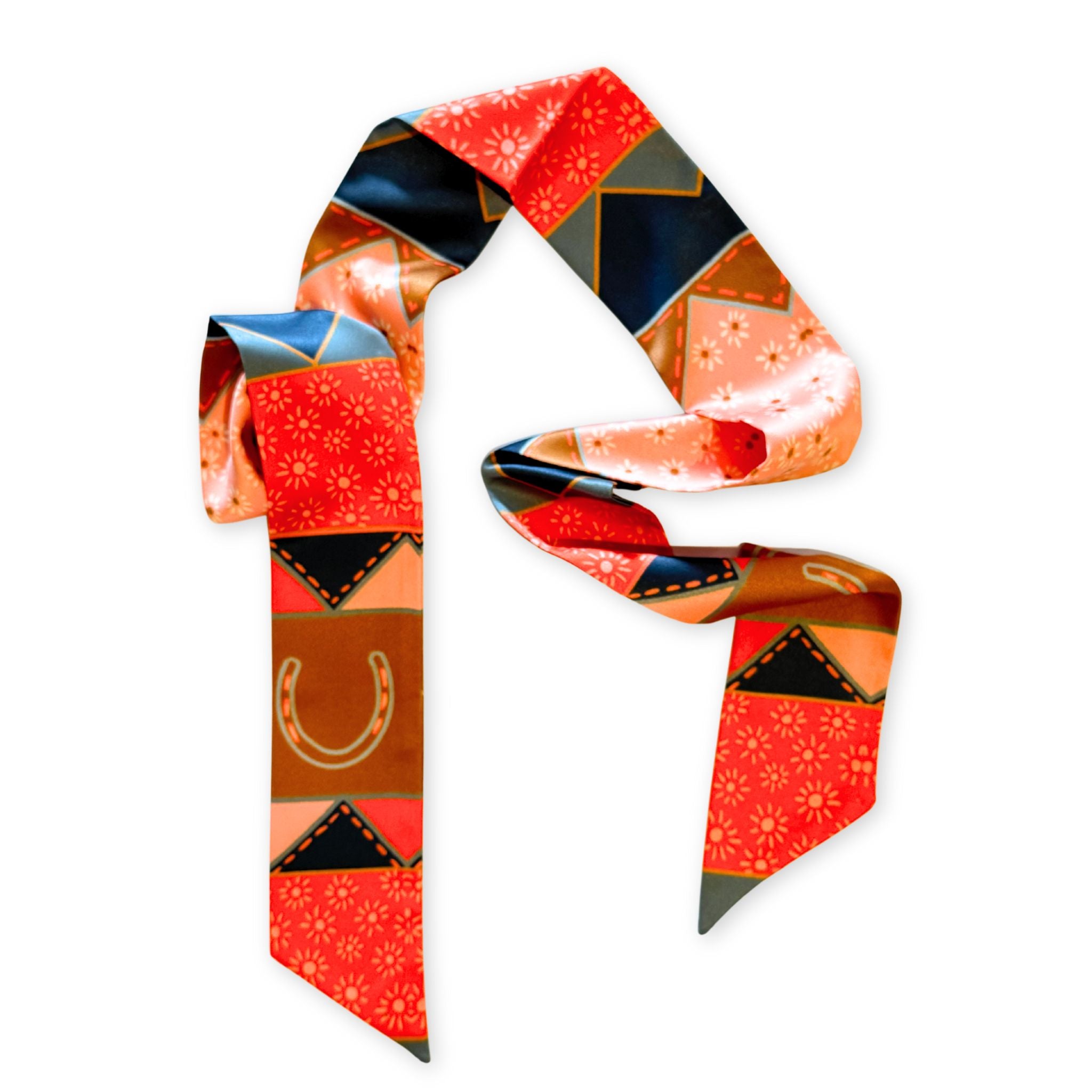 Colorful patterned with a geometric design on a Twilly