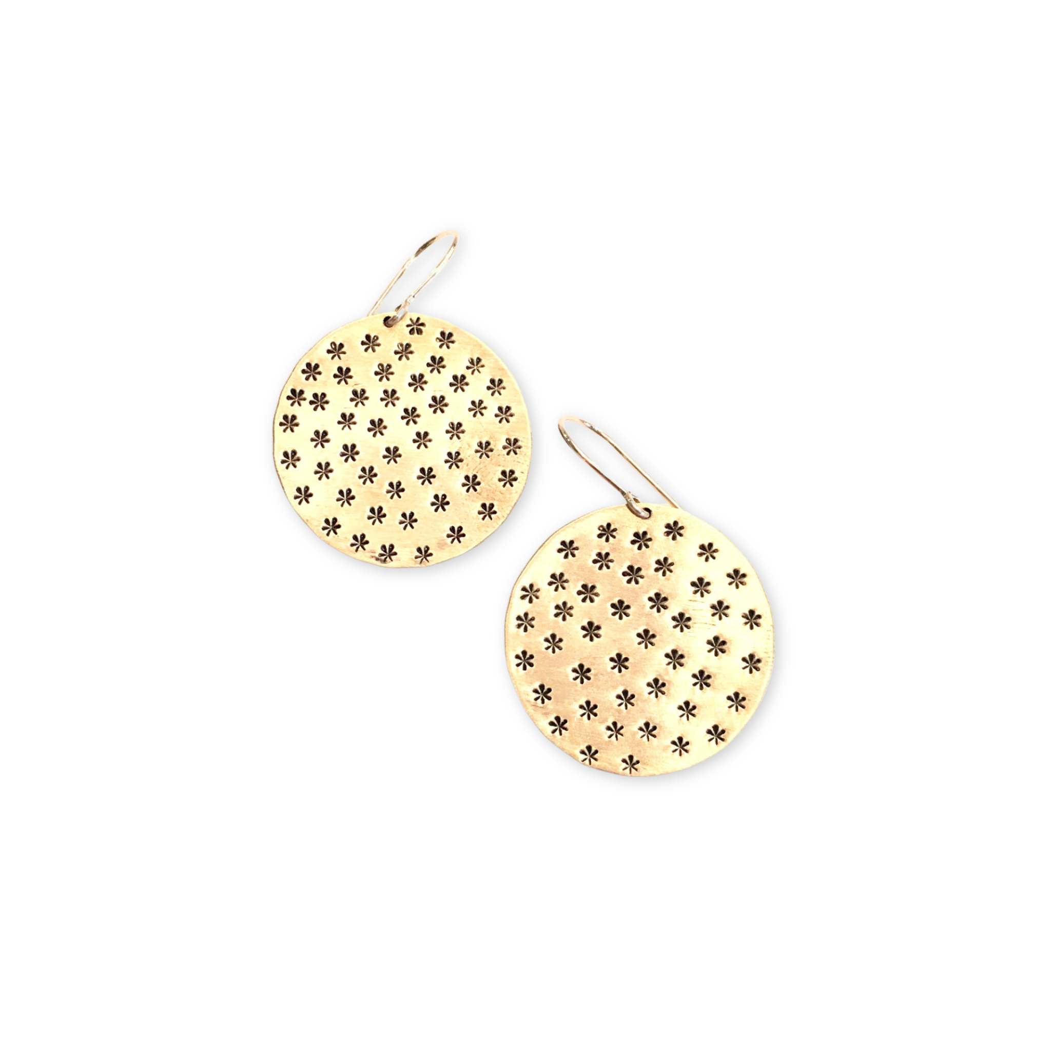 gold disc earrings with stamped stars