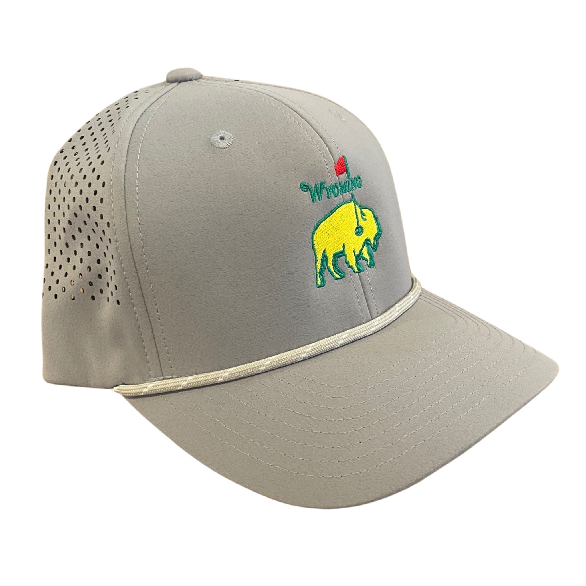 Grey rope hat with the wyoming Master's logo
