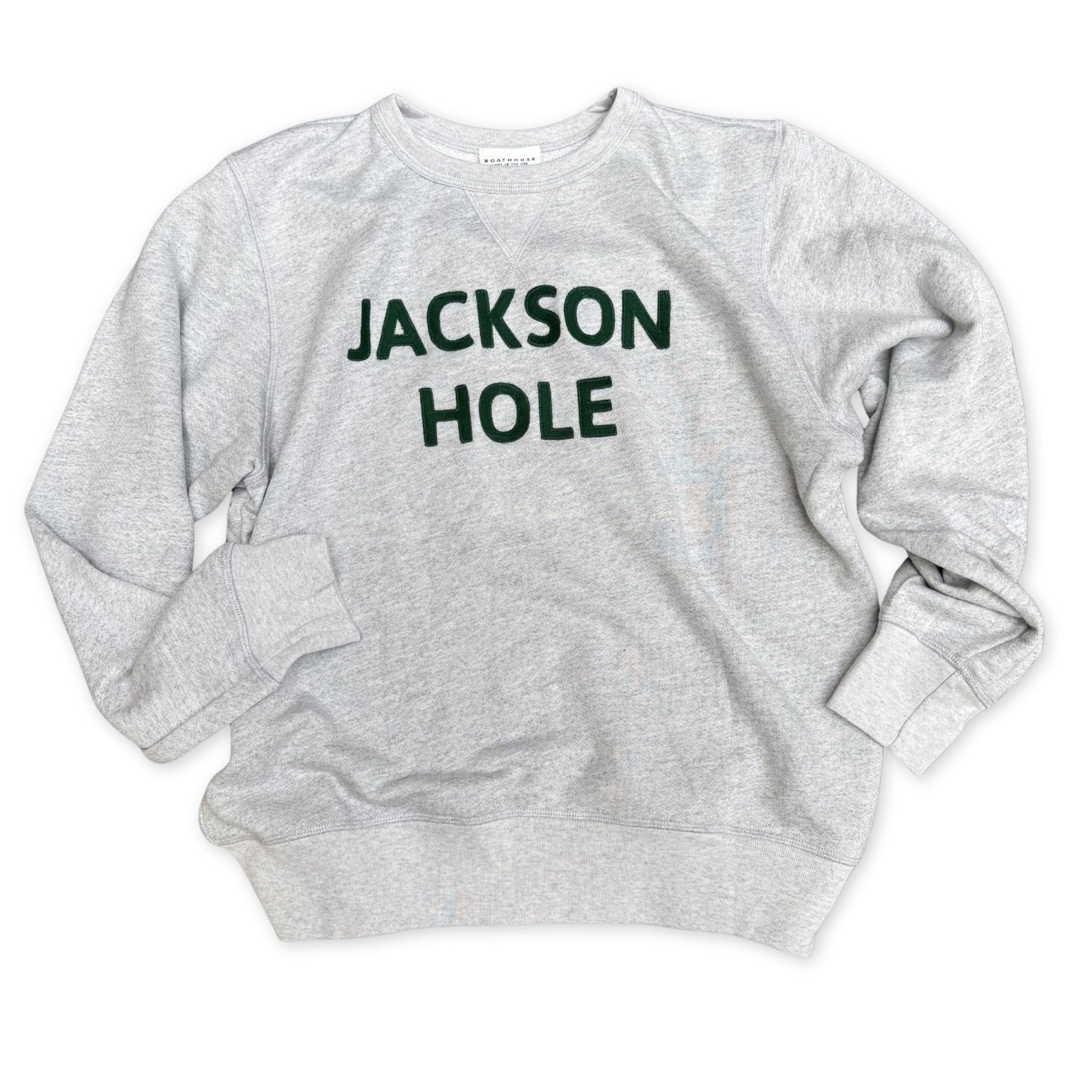 Jackson Hole Crewneck - Athletic Grey with Hunter Green