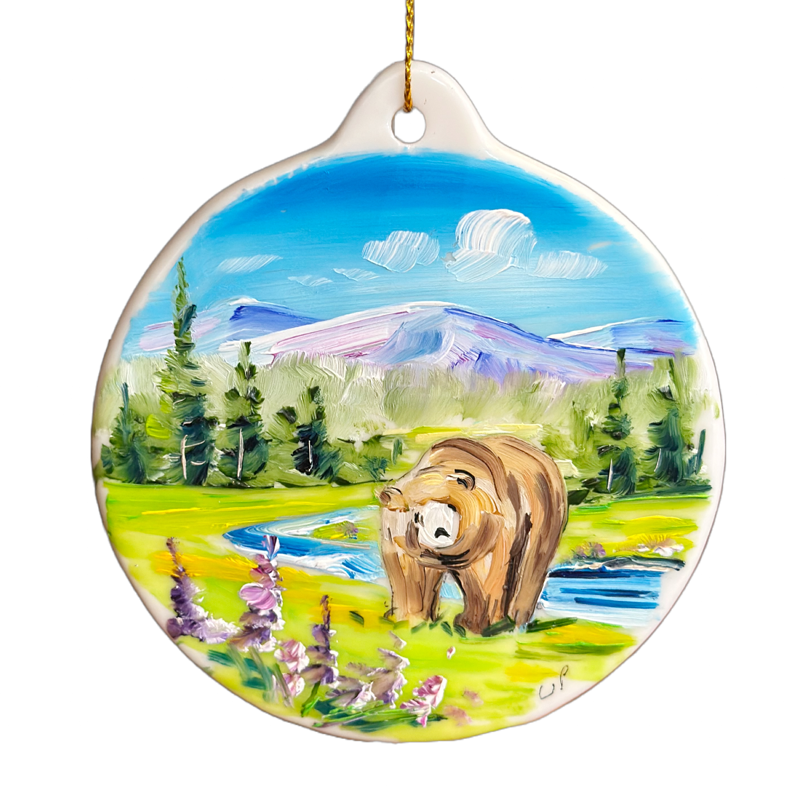 Bear in the Mountains Ornament - Hand Painted