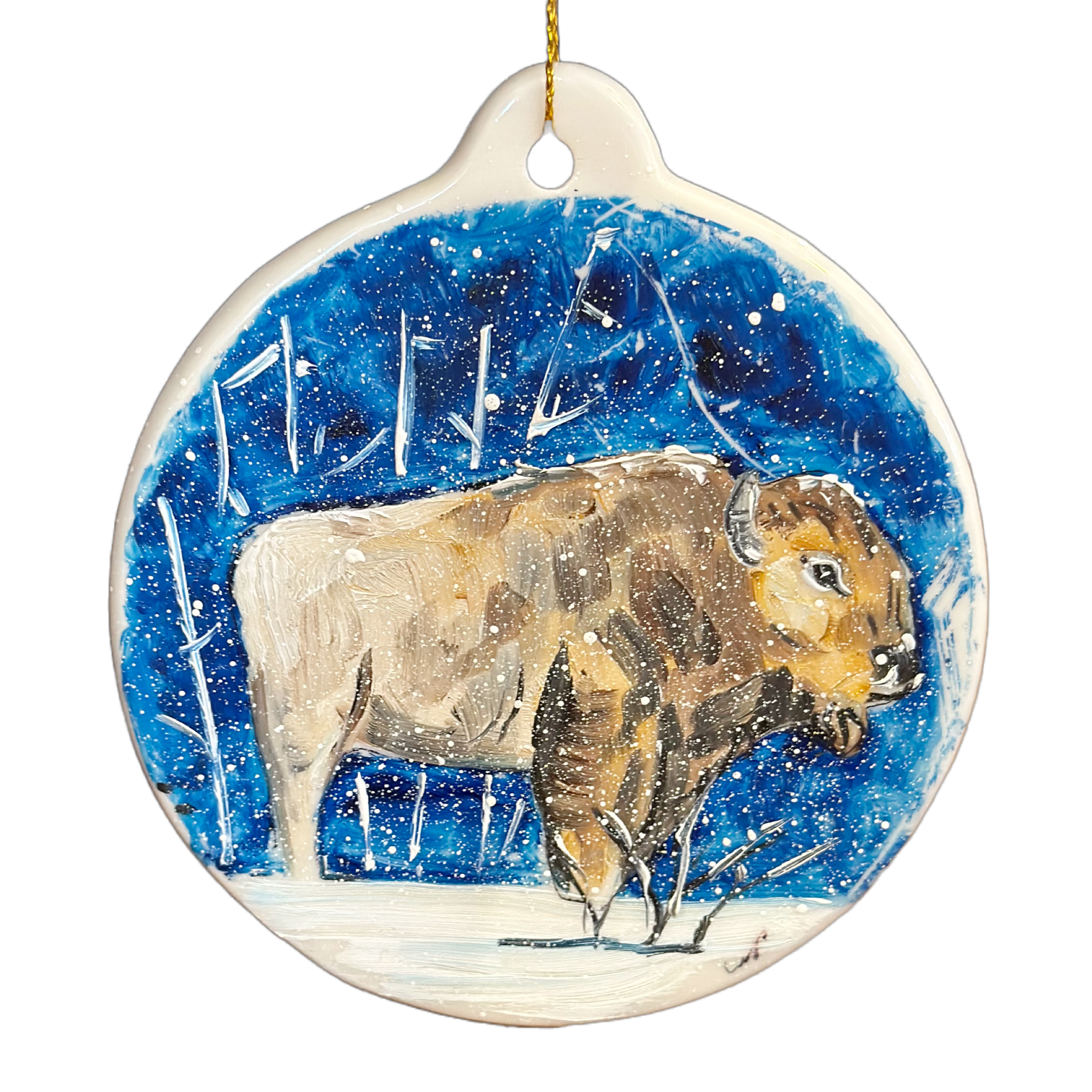 Bison in Winter Ornament - Hand Painted