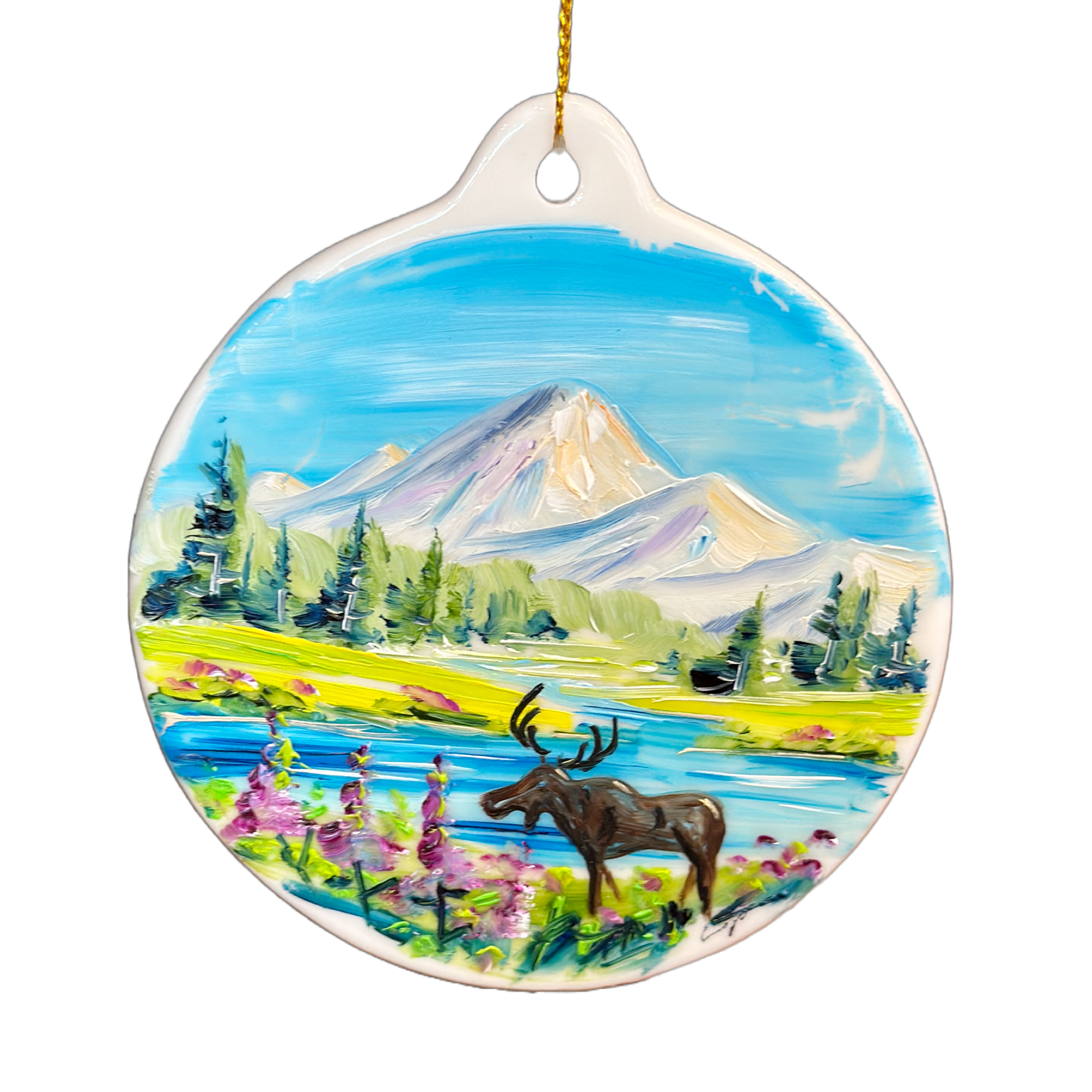 Moose in the Tetons Ornament - Hand Painted