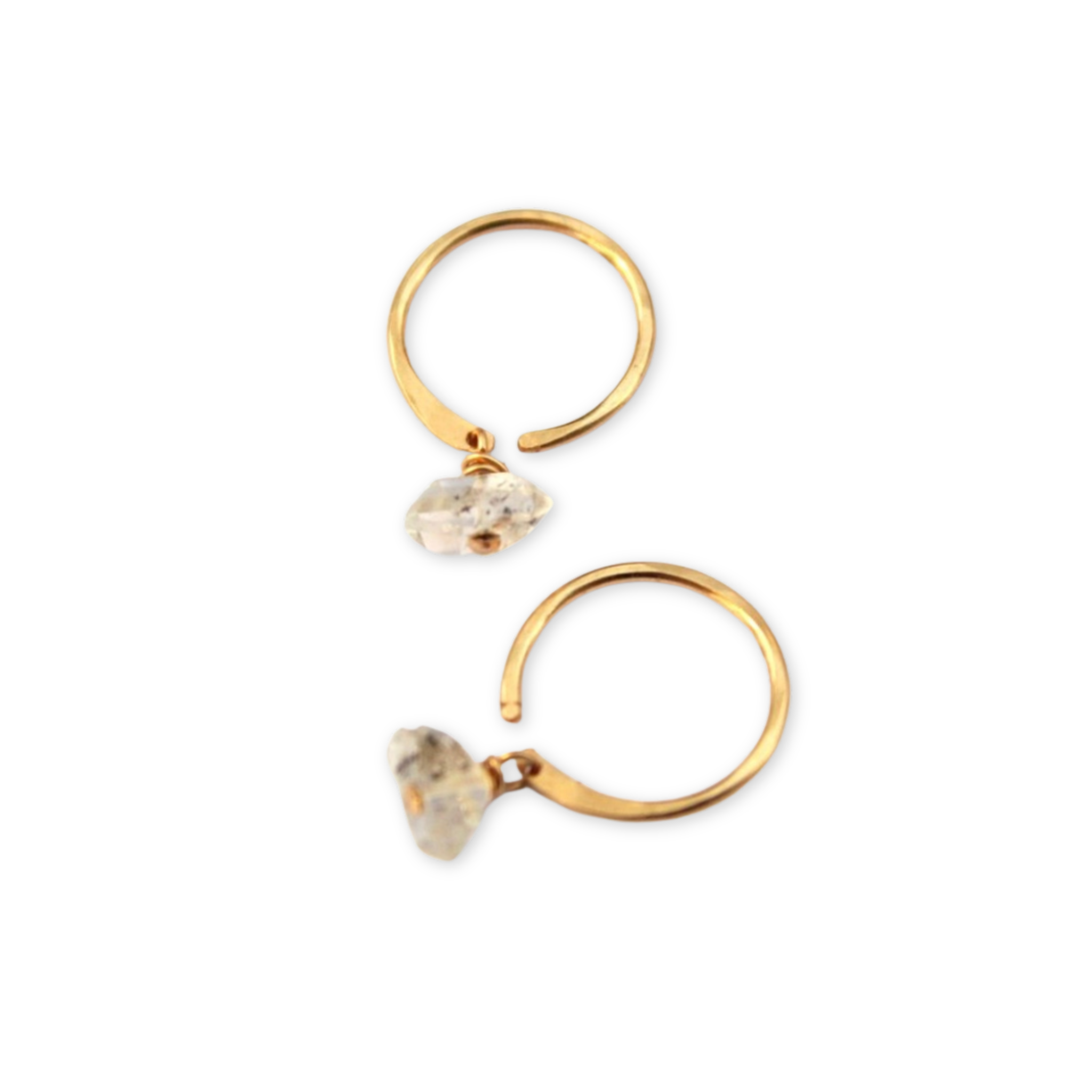 tiny gold hoops with herkimer quartz
