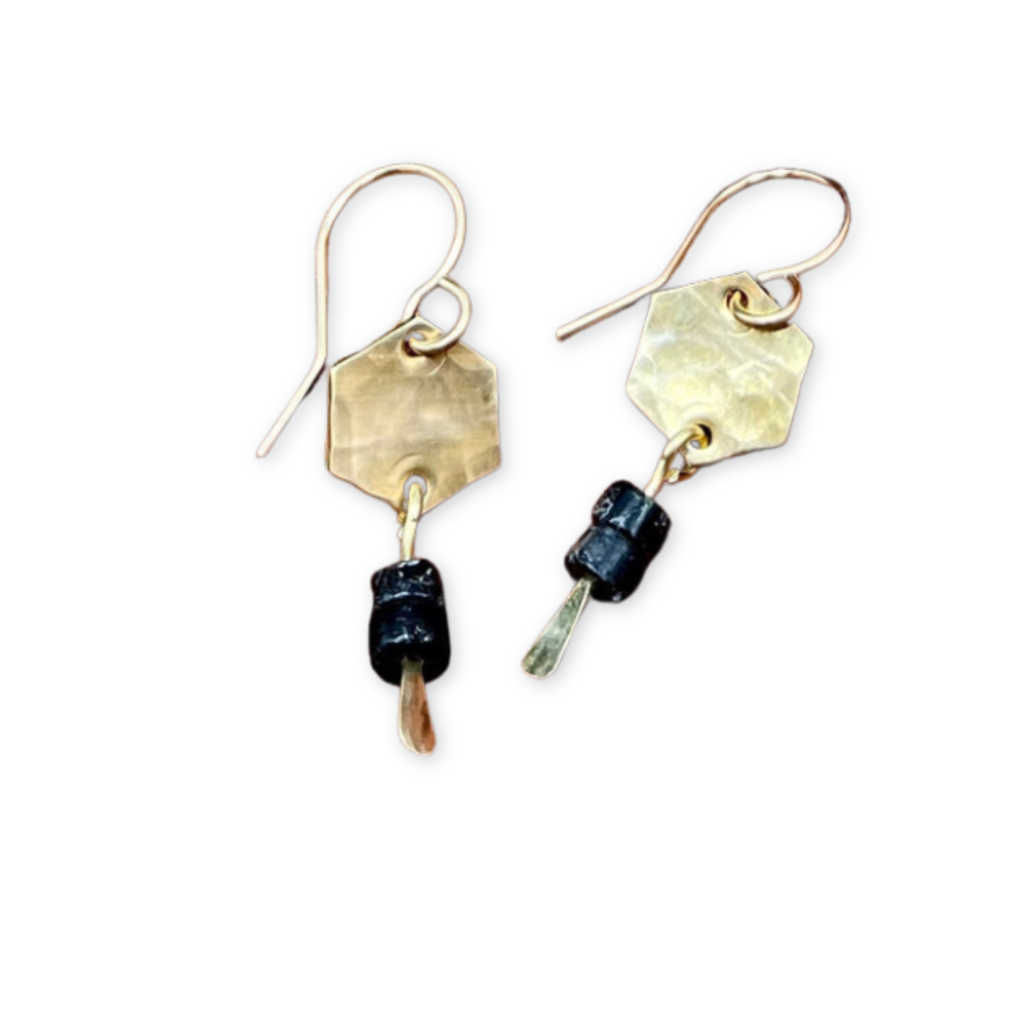 textured hexagon shaped earrings with jasper beads