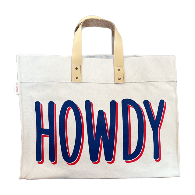 Howdy Tote - Blue and Red Drop Shadow