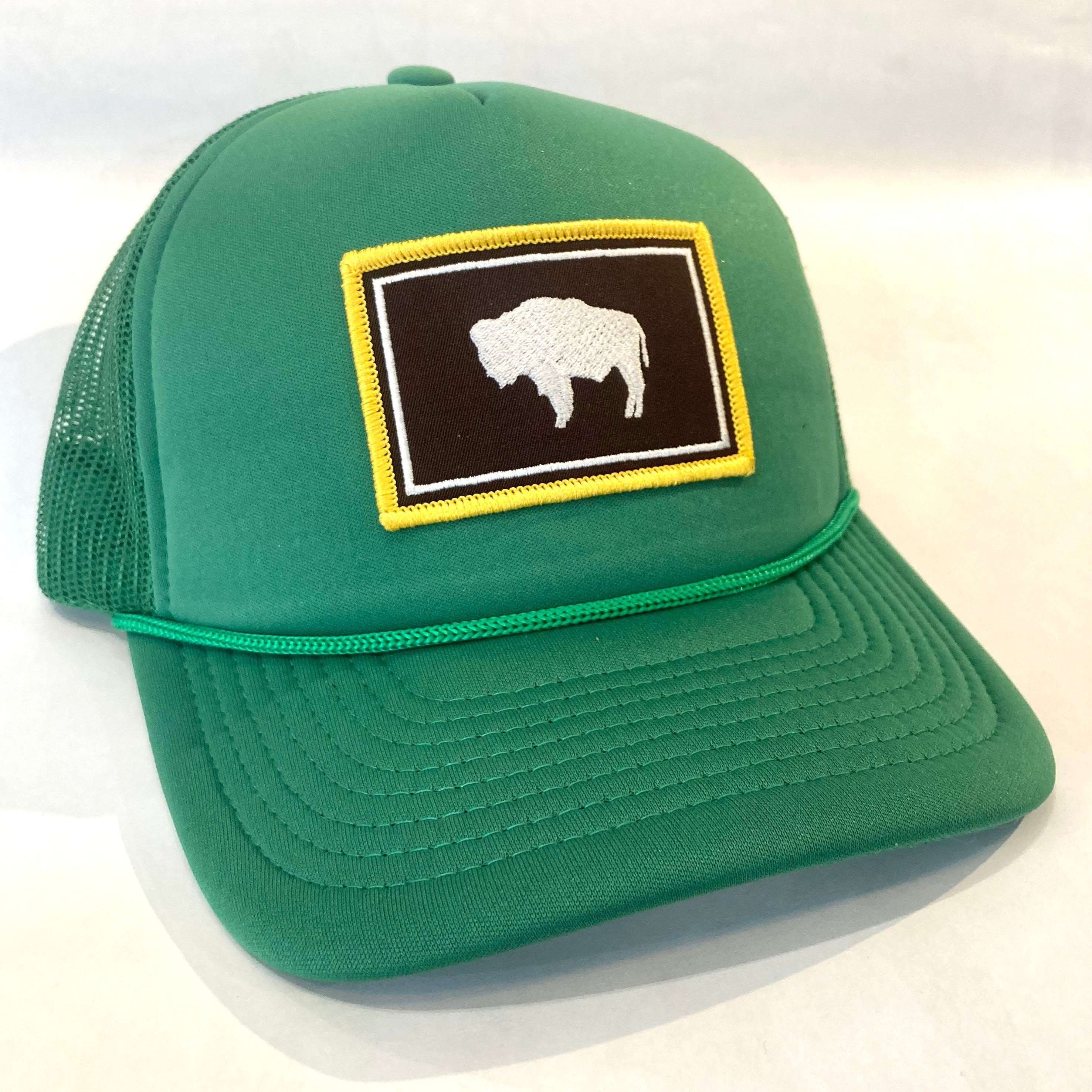 Green  Wyoming Flag in Brown and Yellow Patch Trucker Hat