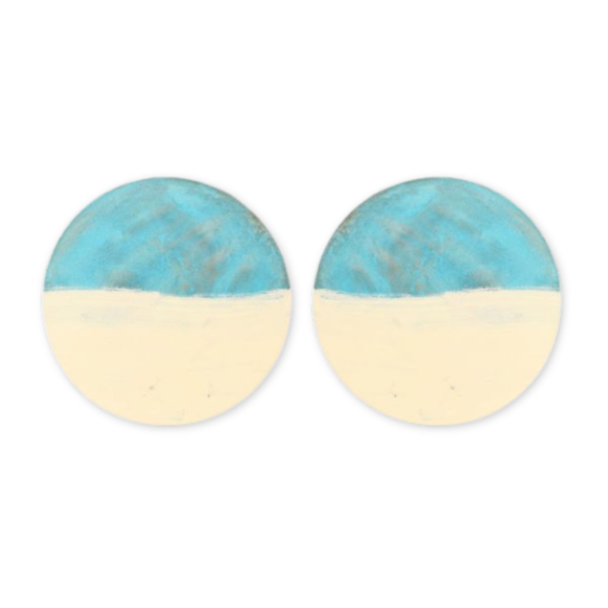 blue and cream hand painted brass post earrings 