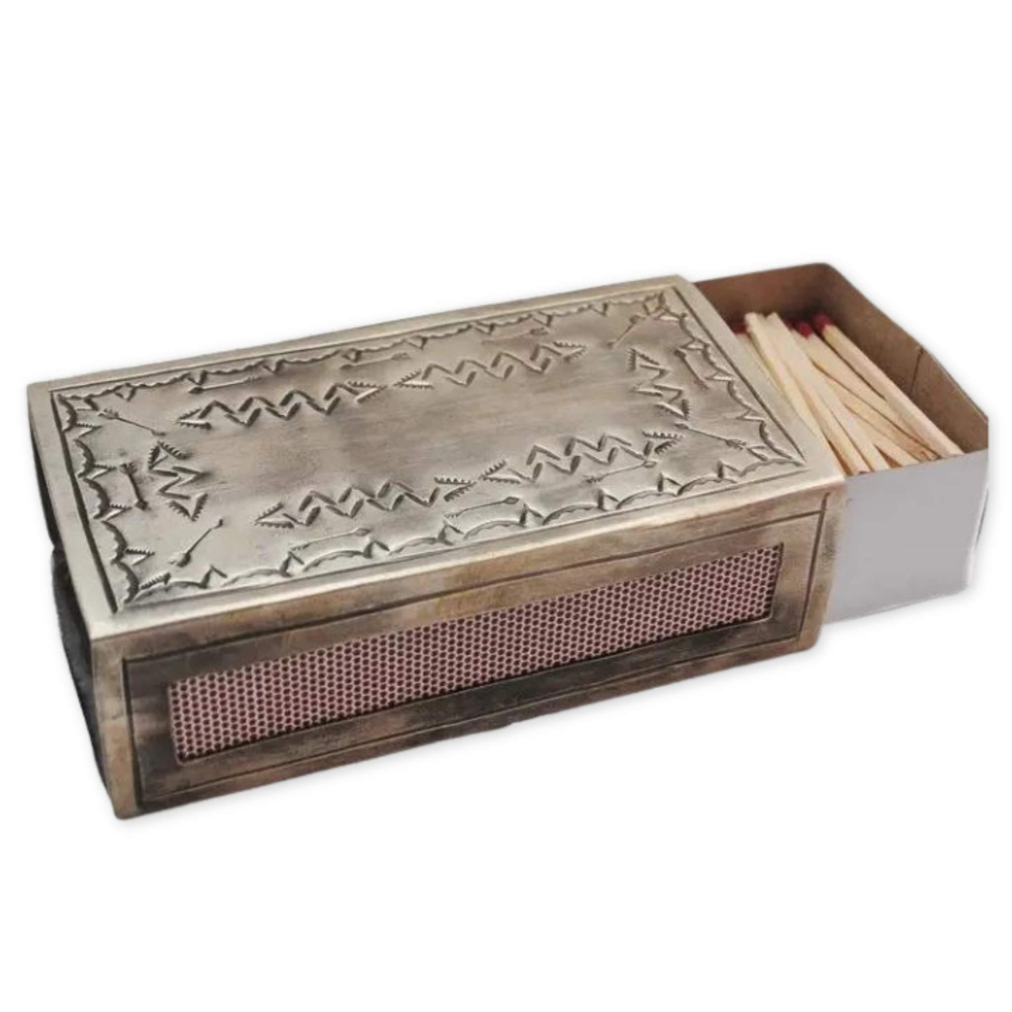 large hand stamped silver matchbox