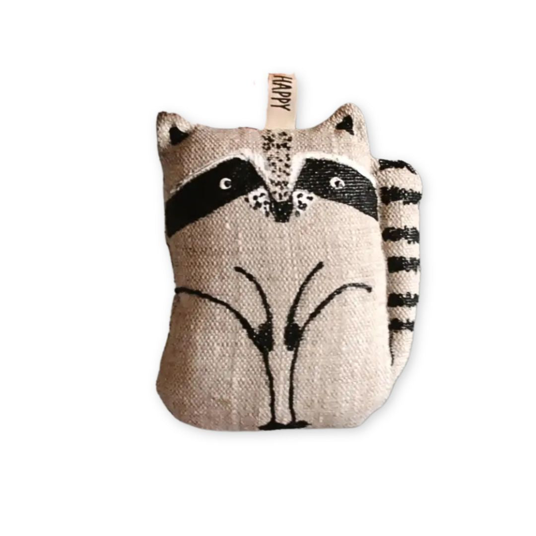 Linen stuffed racoon ornament 