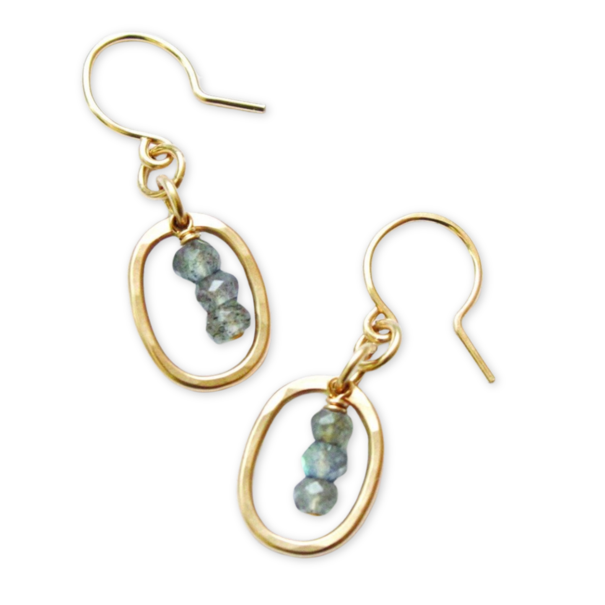 hammered oval earrings with three stones