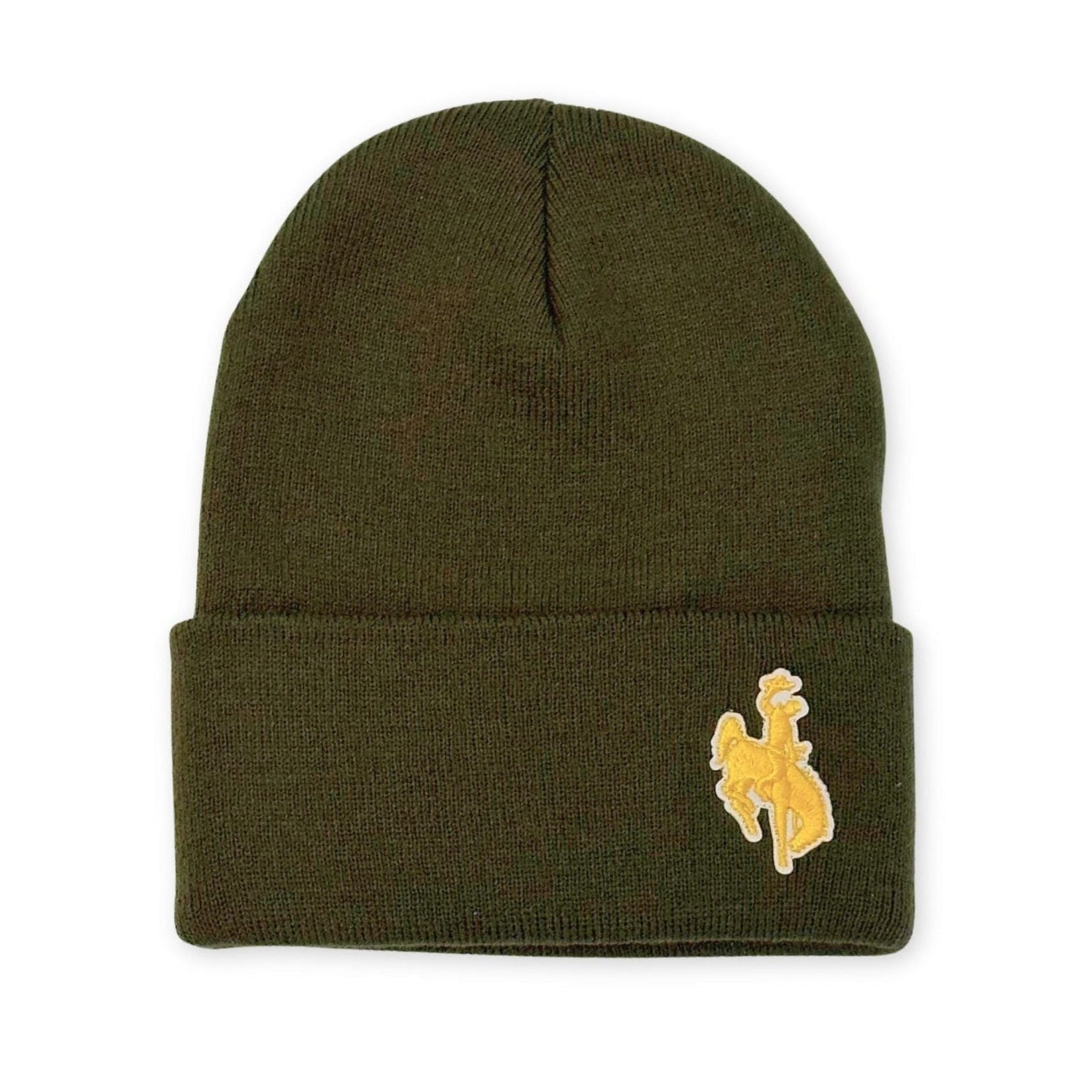 Army Green beanie with a yellow Bronco patch.