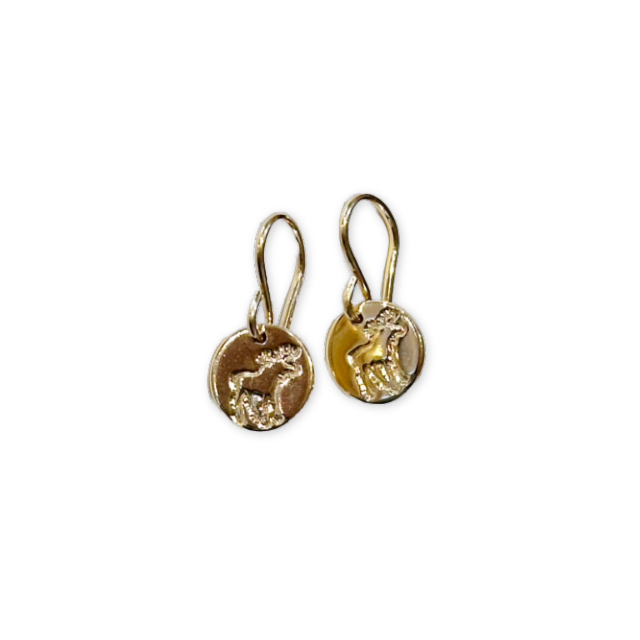 gold earrings with stamped moose