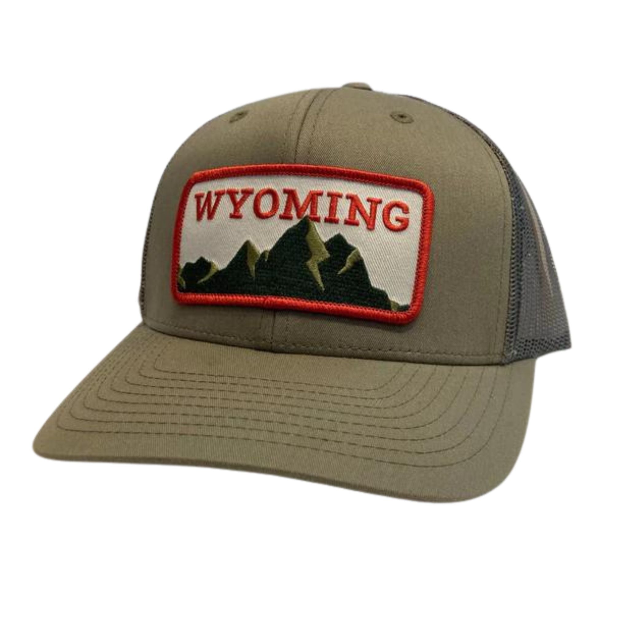Moss Green Trucker Hat with Wyoming Mountain Patch 