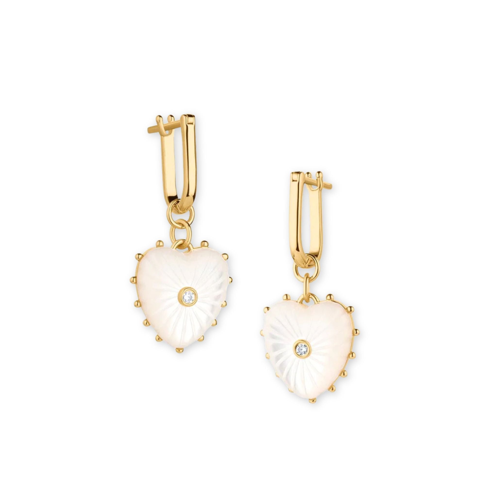 Heart-shaped earrings with gold accents on a white background
