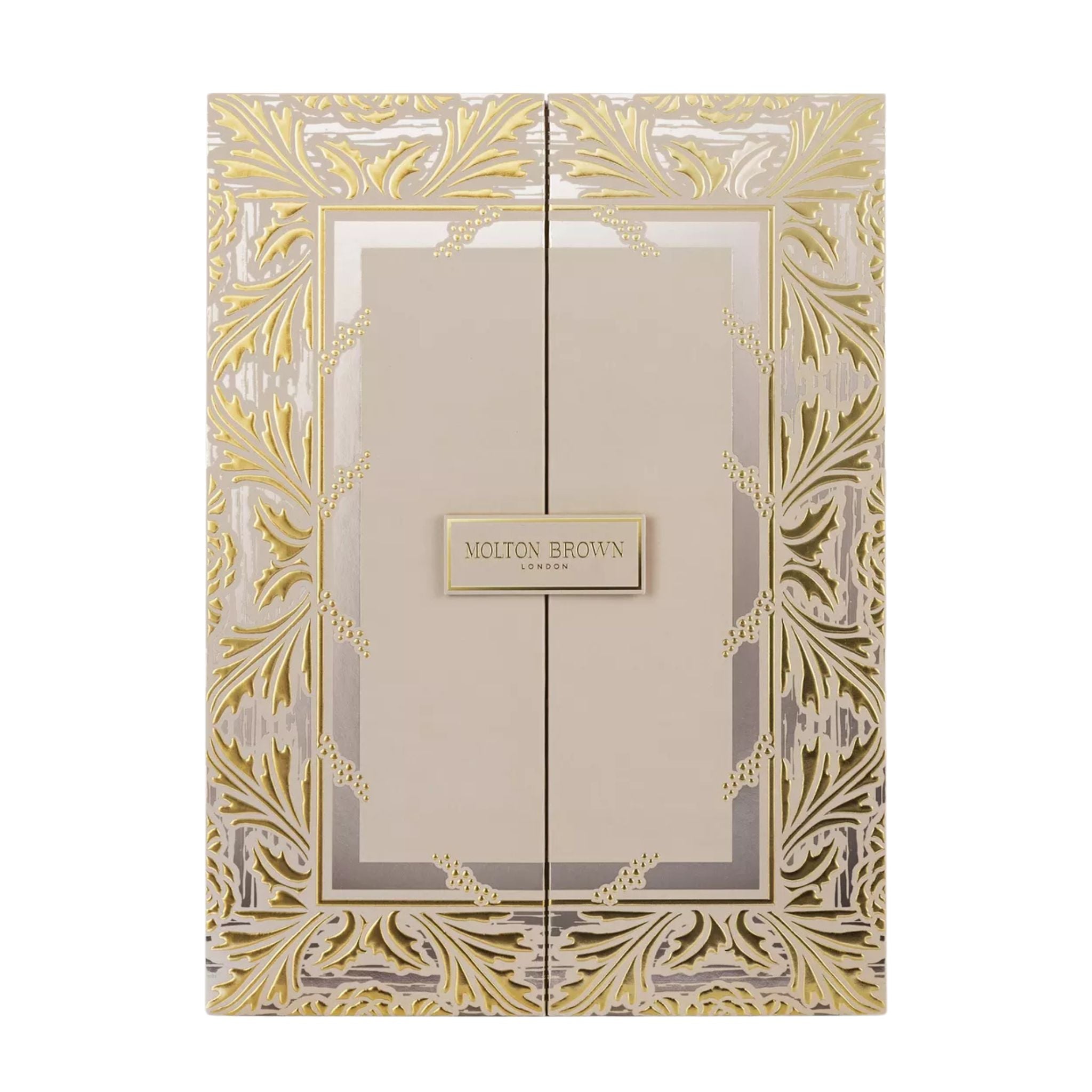 24 doors of scented opulence. This year’s Limited Edition Advent Calendar houses 24 specially curated treasures, decorated with a frame of light-catching, intricate designs and secured with an elegant Molton Brown plaque.