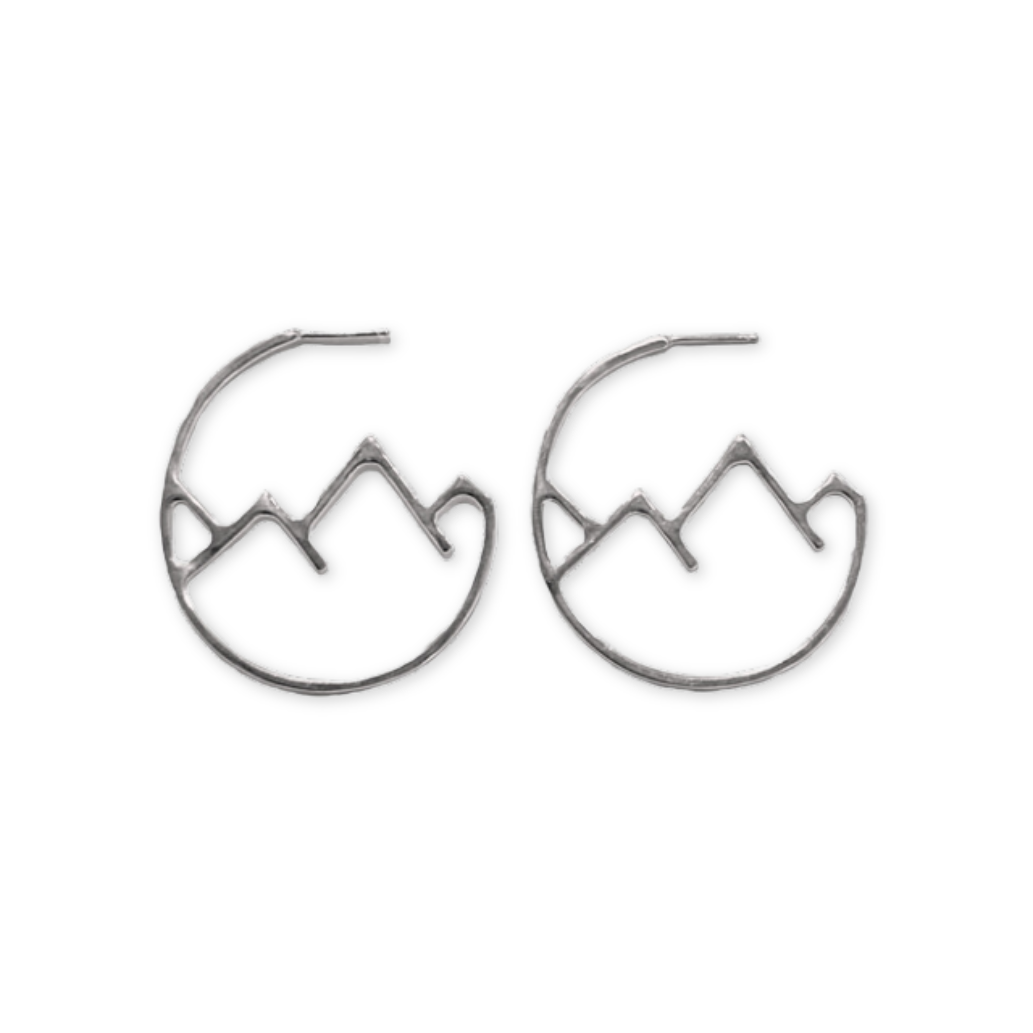 silver hoops with mountain range designs