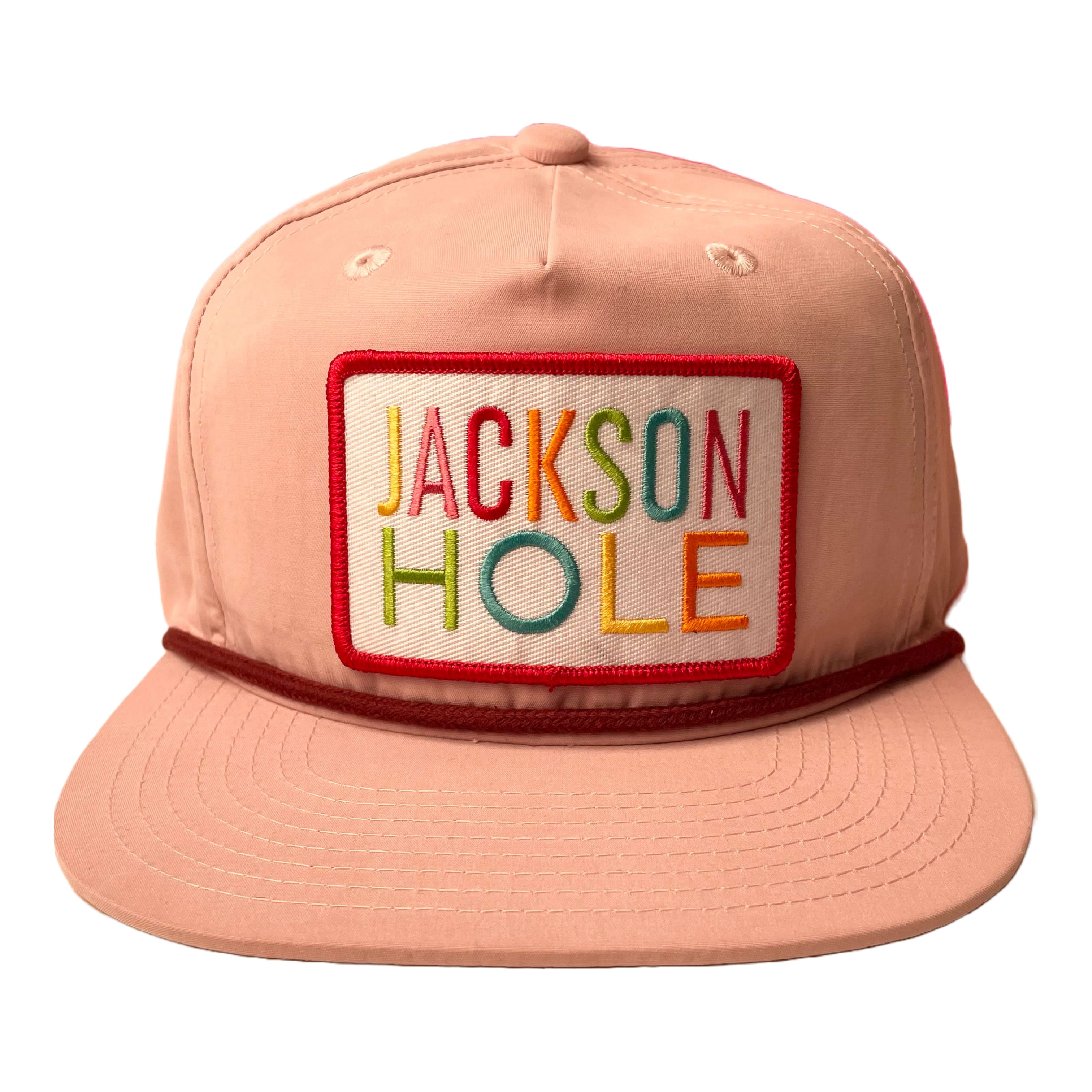 Pink Flat Brim Jackson Hole Rainbow Patch Hat