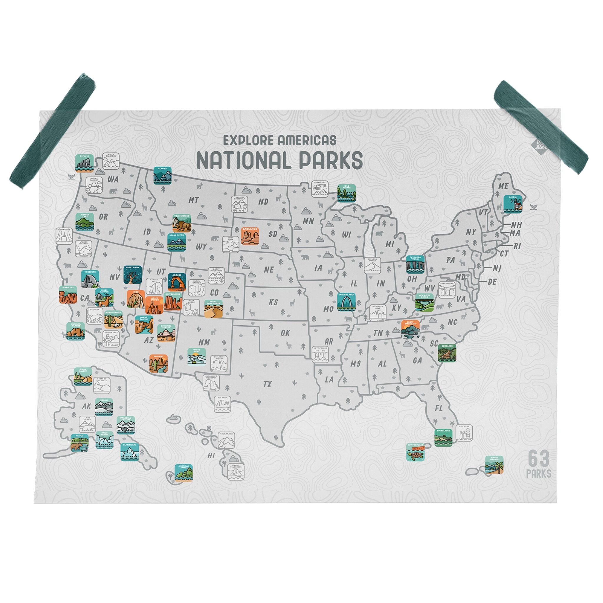 63 National Park Sticker Map