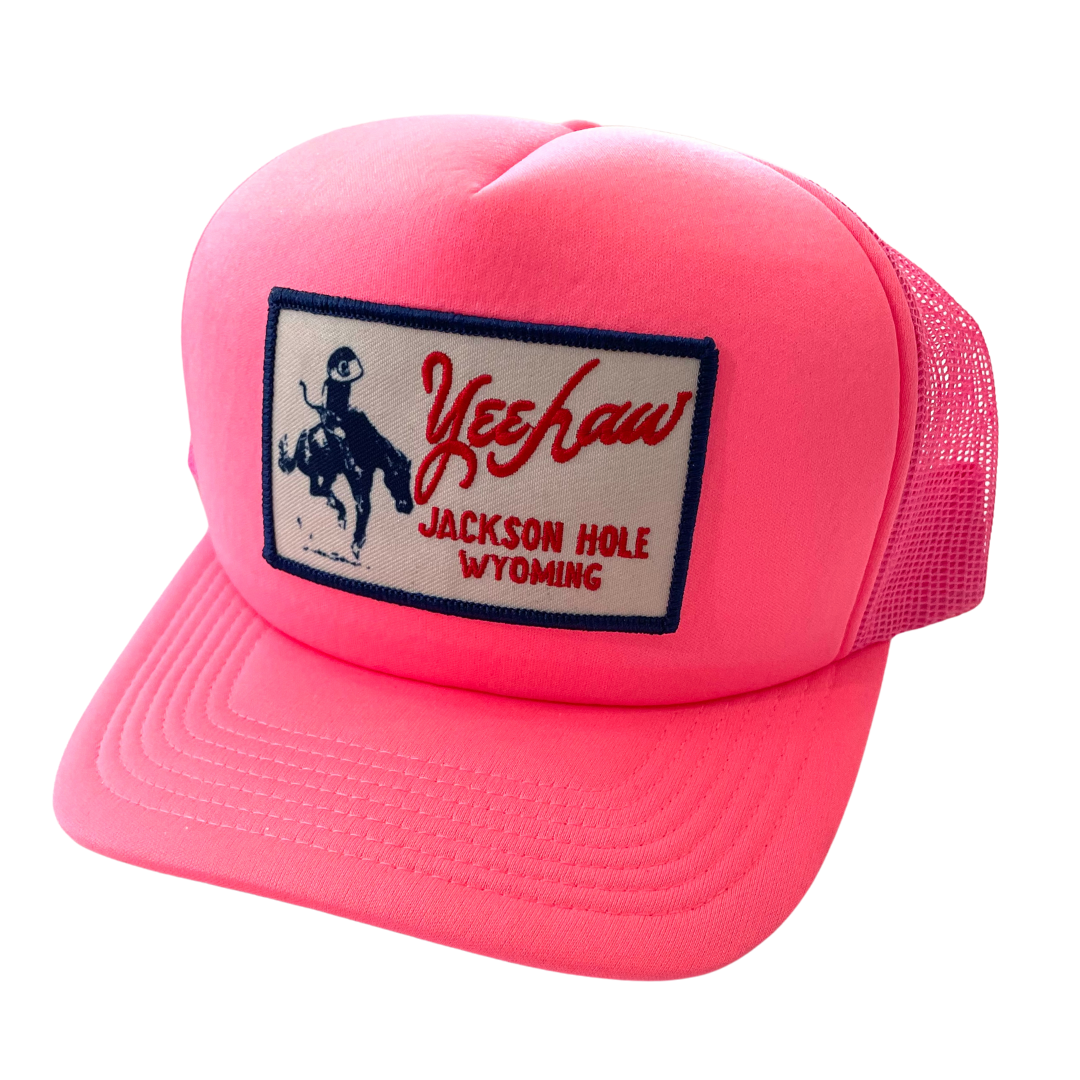 Neon Pink Foam Trucker Hat Yeehaw Patch