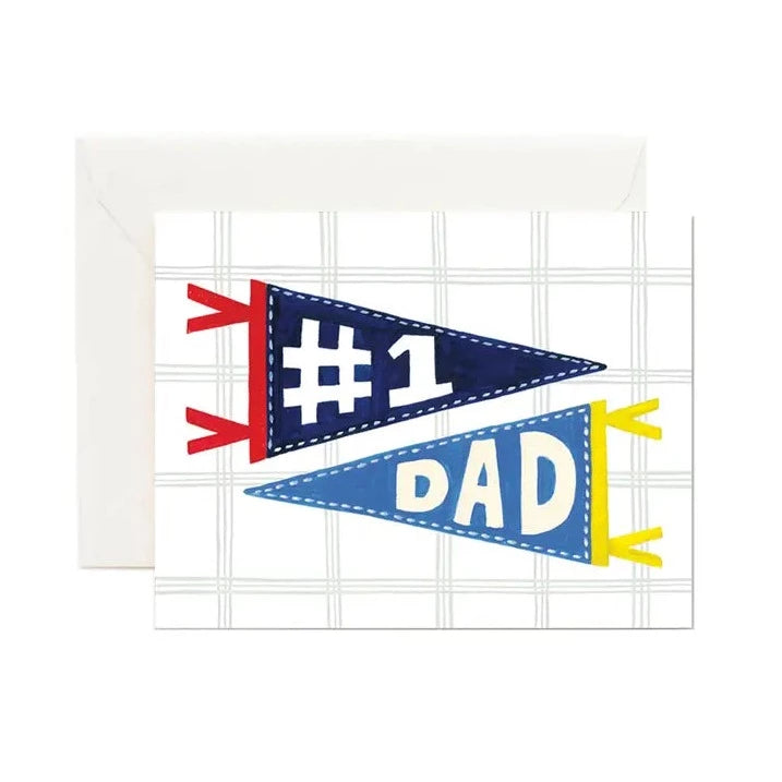 fathers day card with #1 dad pennants on a plaid background