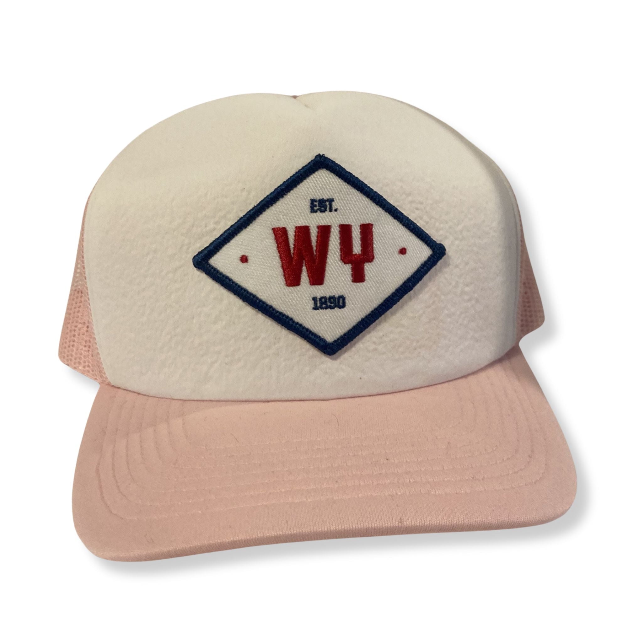 Pink and White Foam WY EST. 1890 Patch Trucker Hat