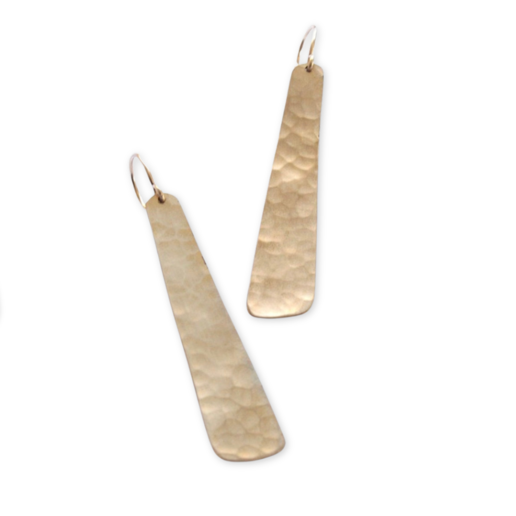 earrings with long hammered organic geometric shaped pendants 