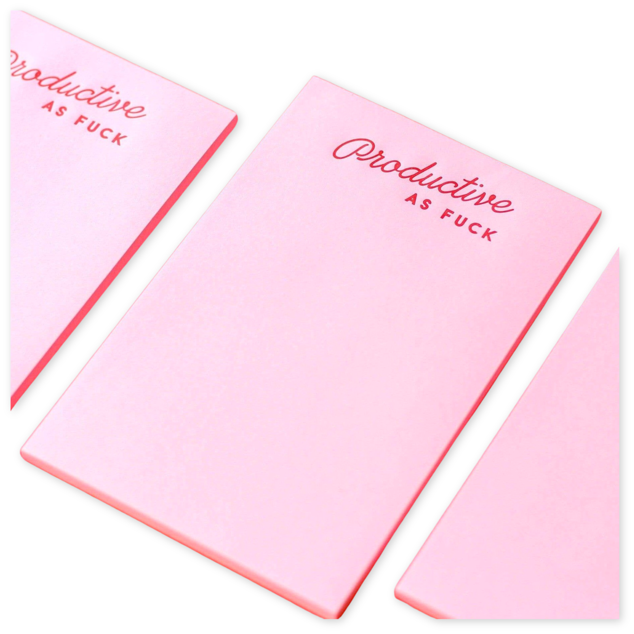 Pink Notepad that says Productive As Fuck on the top 