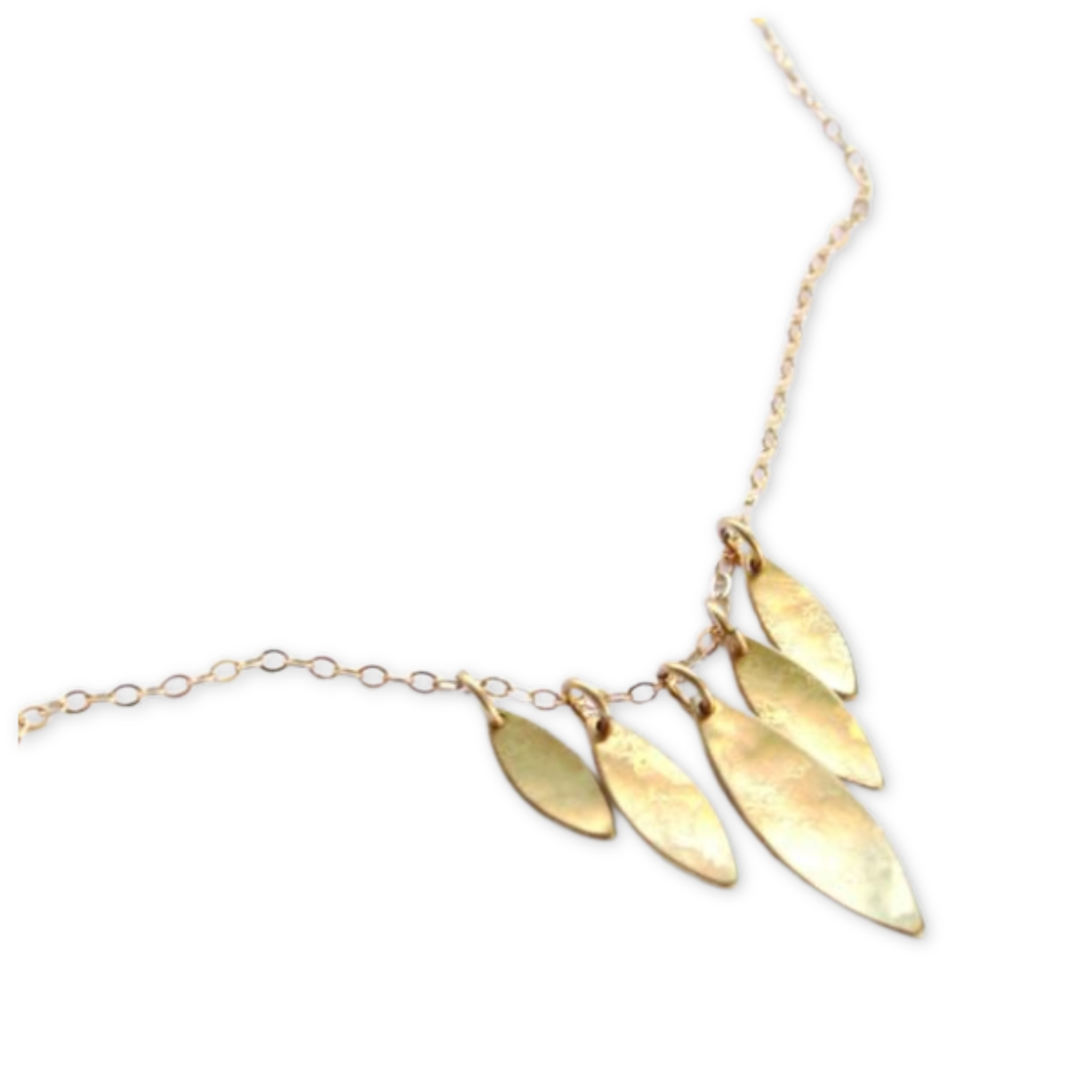 chain necklace with five leaf inspired hanging pendants 