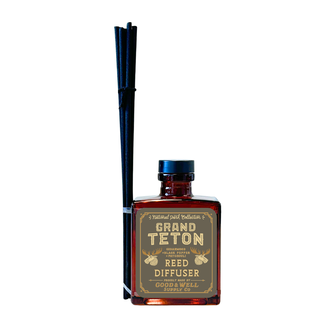 Grand Teton Reed Diffuser with black reeds on a white background