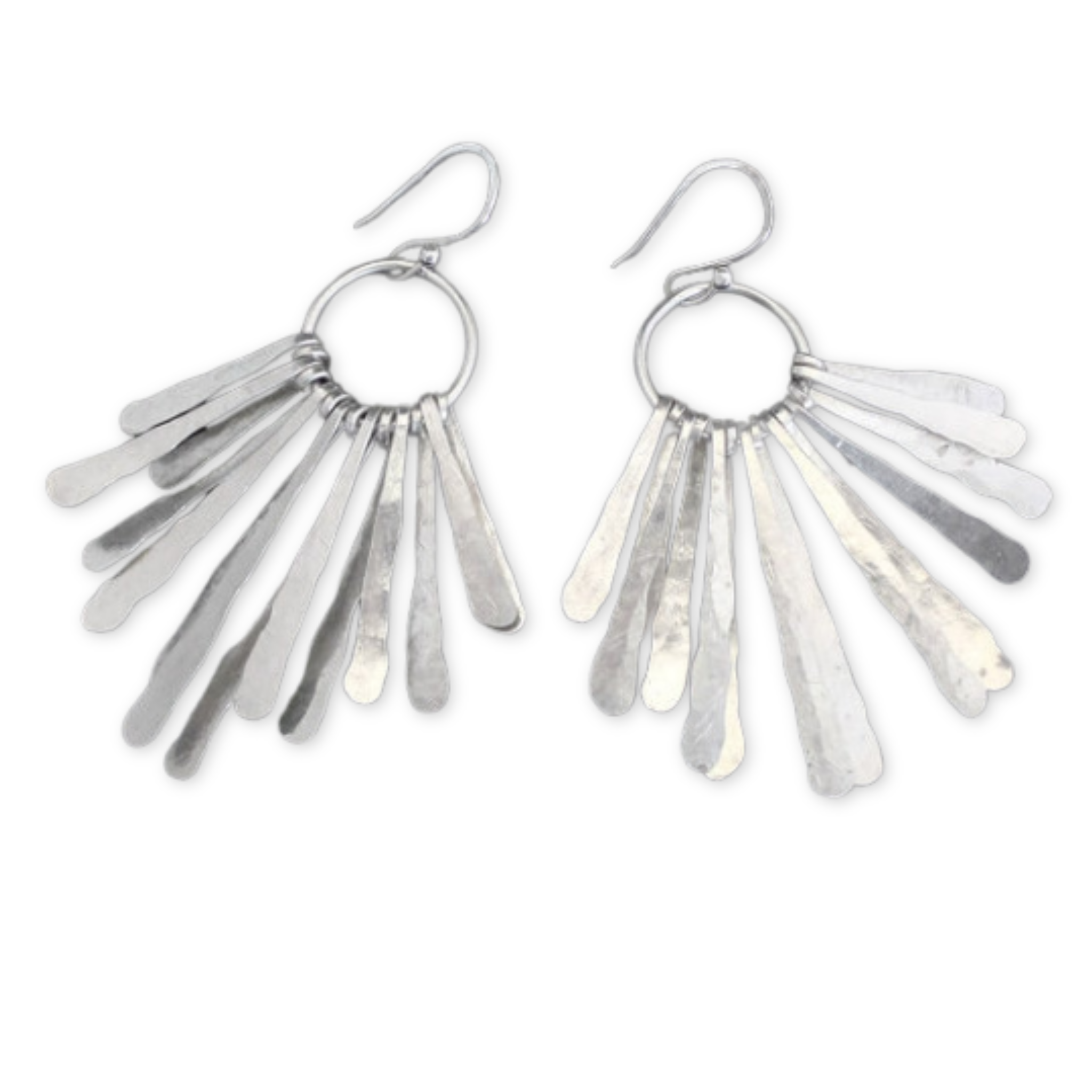 earrings with hanging strips of hammered metal