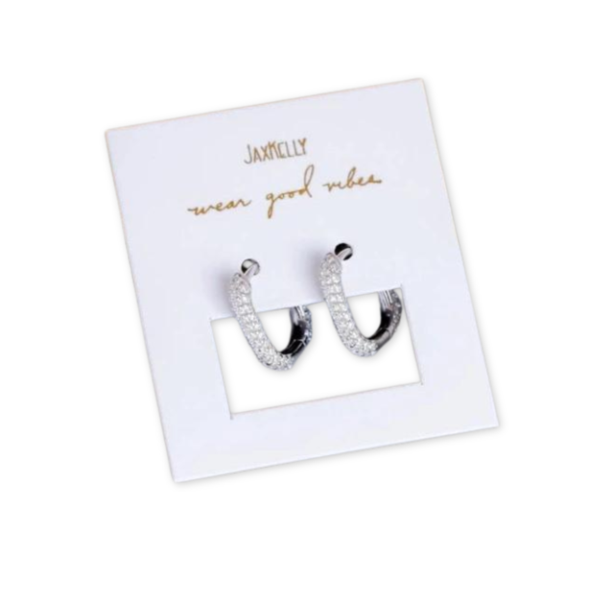 square silver hoop earrings with pave set cubic zirconia