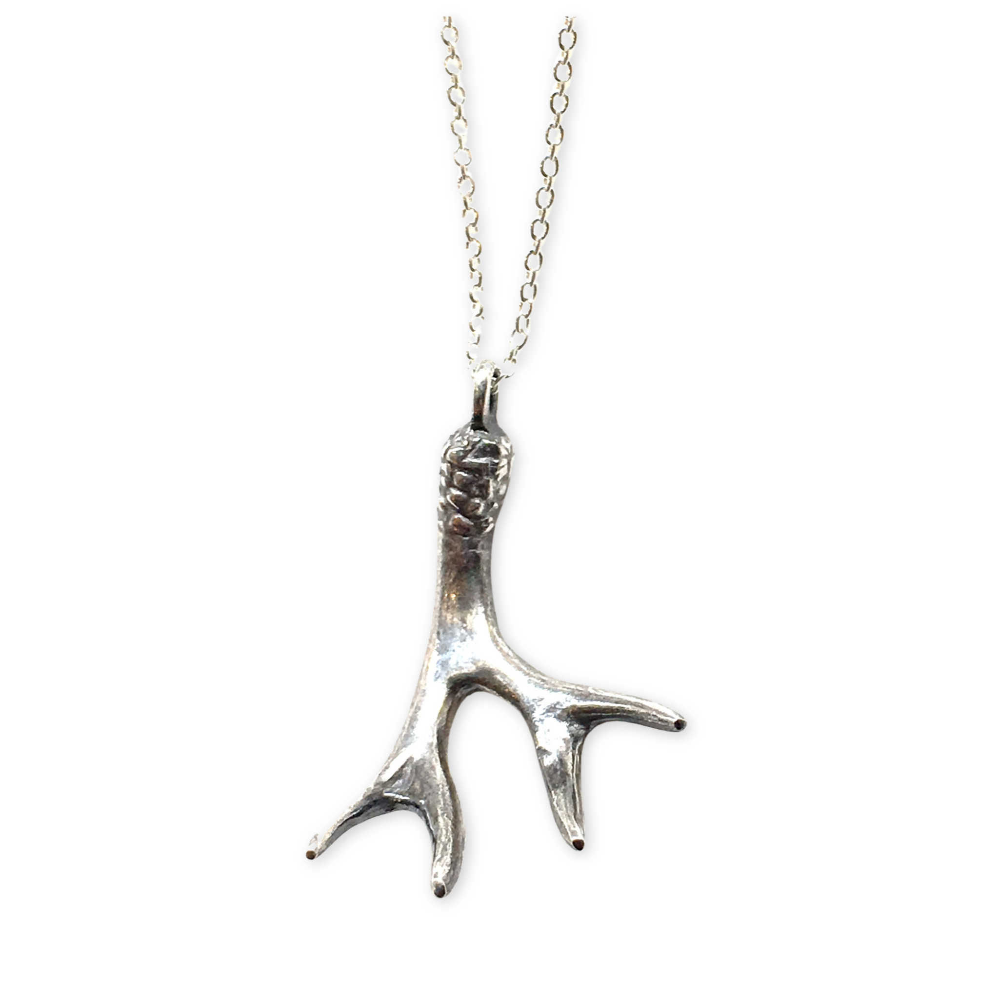 silver chain with a deer antler pendant 