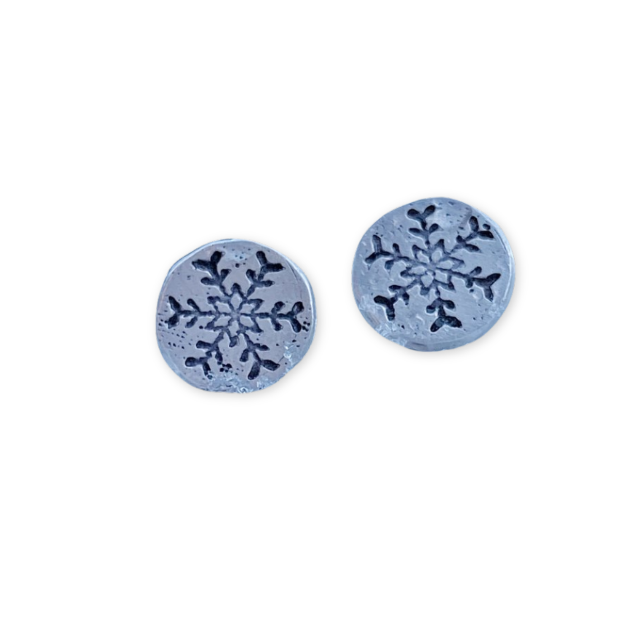 stud earrings with stamped snowflakes
