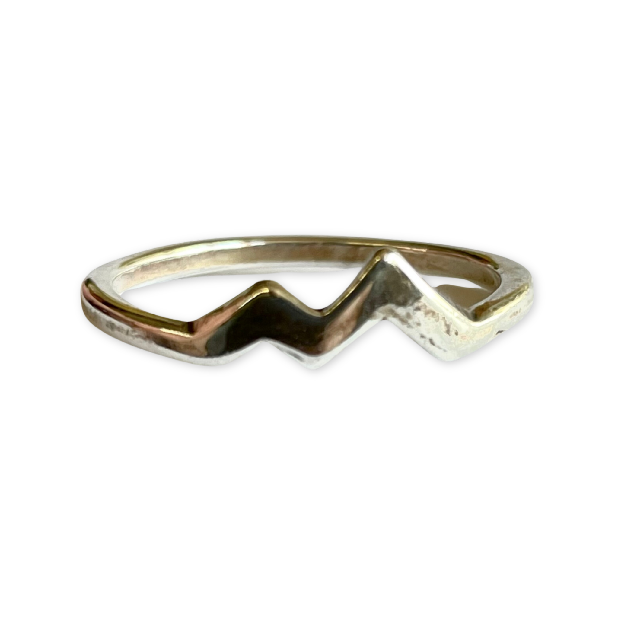 silver ring with mountain peaks