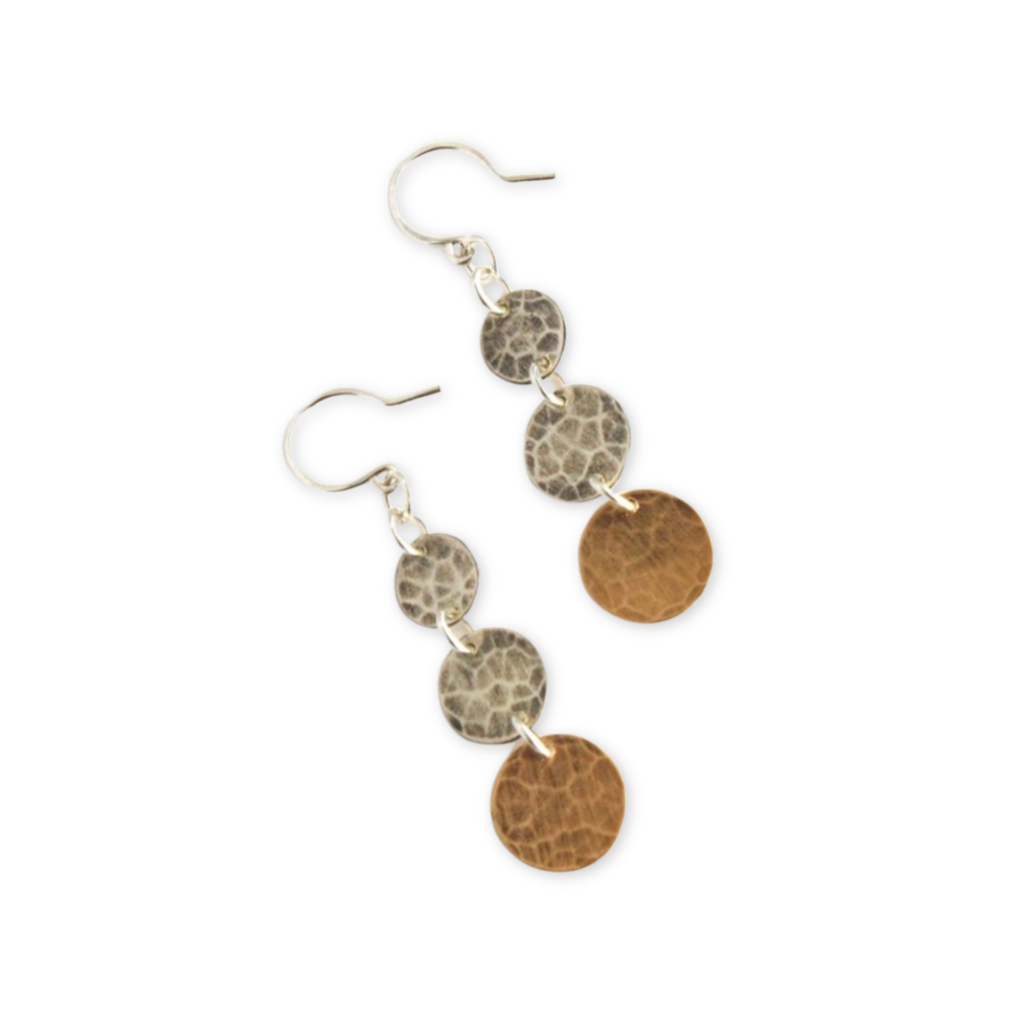 dangling earrings with three hand cut hammered discs