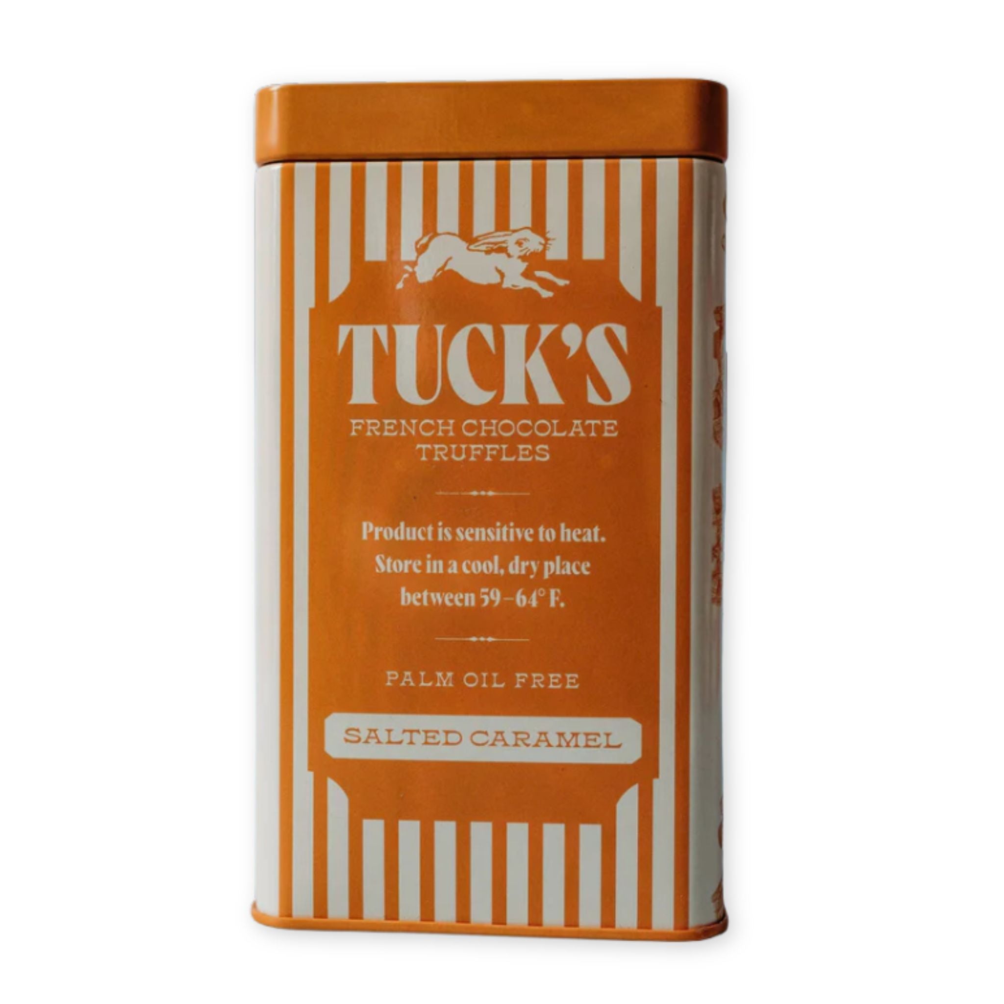 Tuck's French Chocolate Truffles packaging with orange and white design on a white background