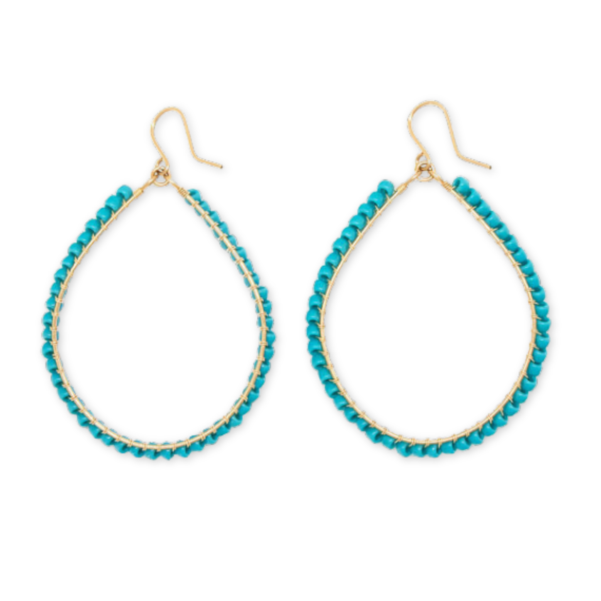 teardrop shaped hoops with turquoise beads